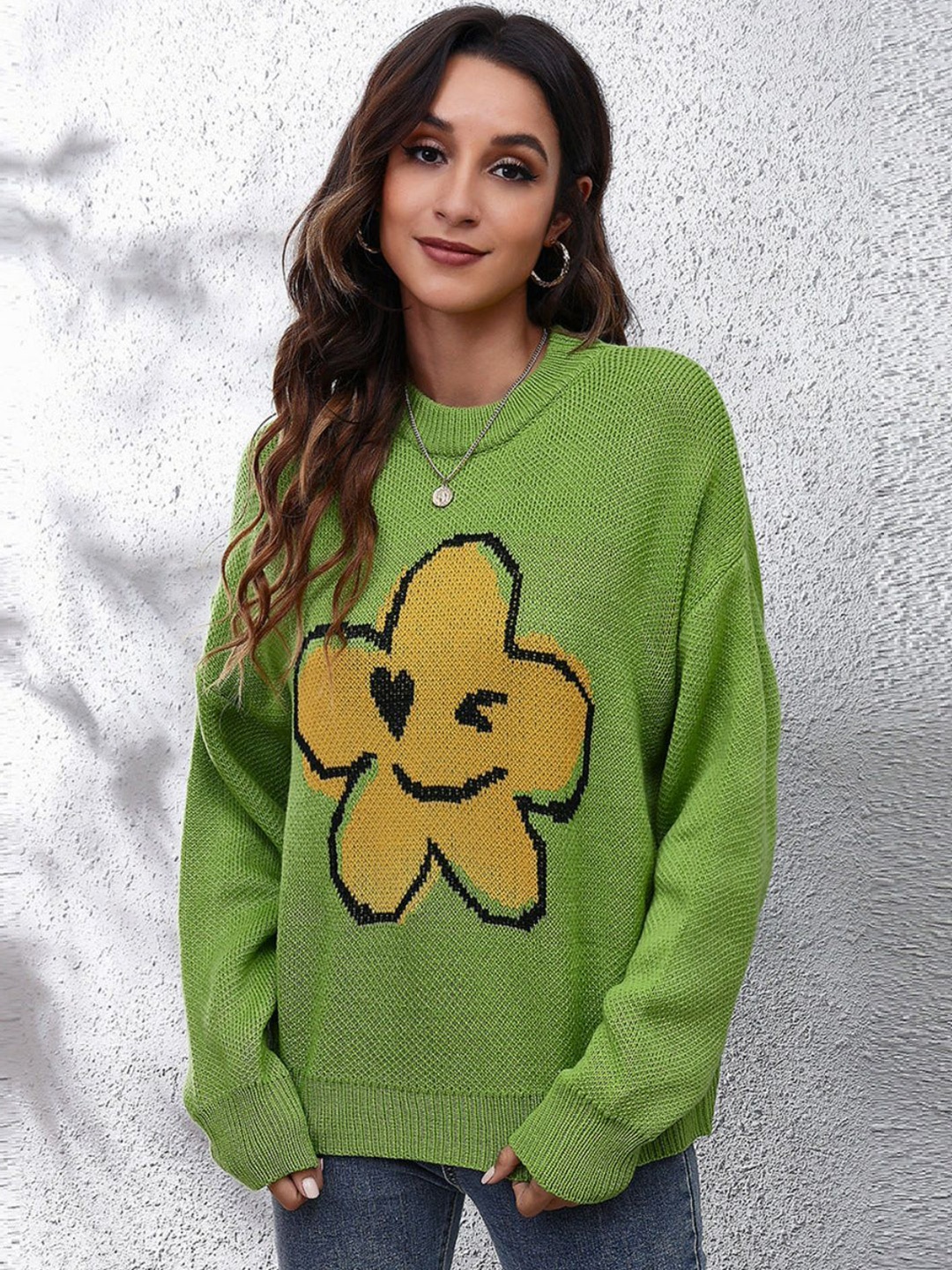 

Oh Rare Women Floral Printed Pullover Sweater, Green