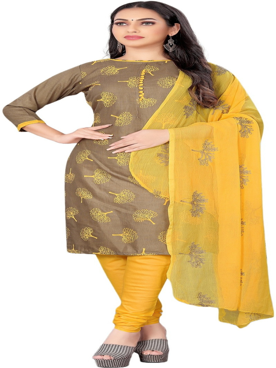 

Aika Floral Printed Pure Cotton Unstitched Dress Material, Grey