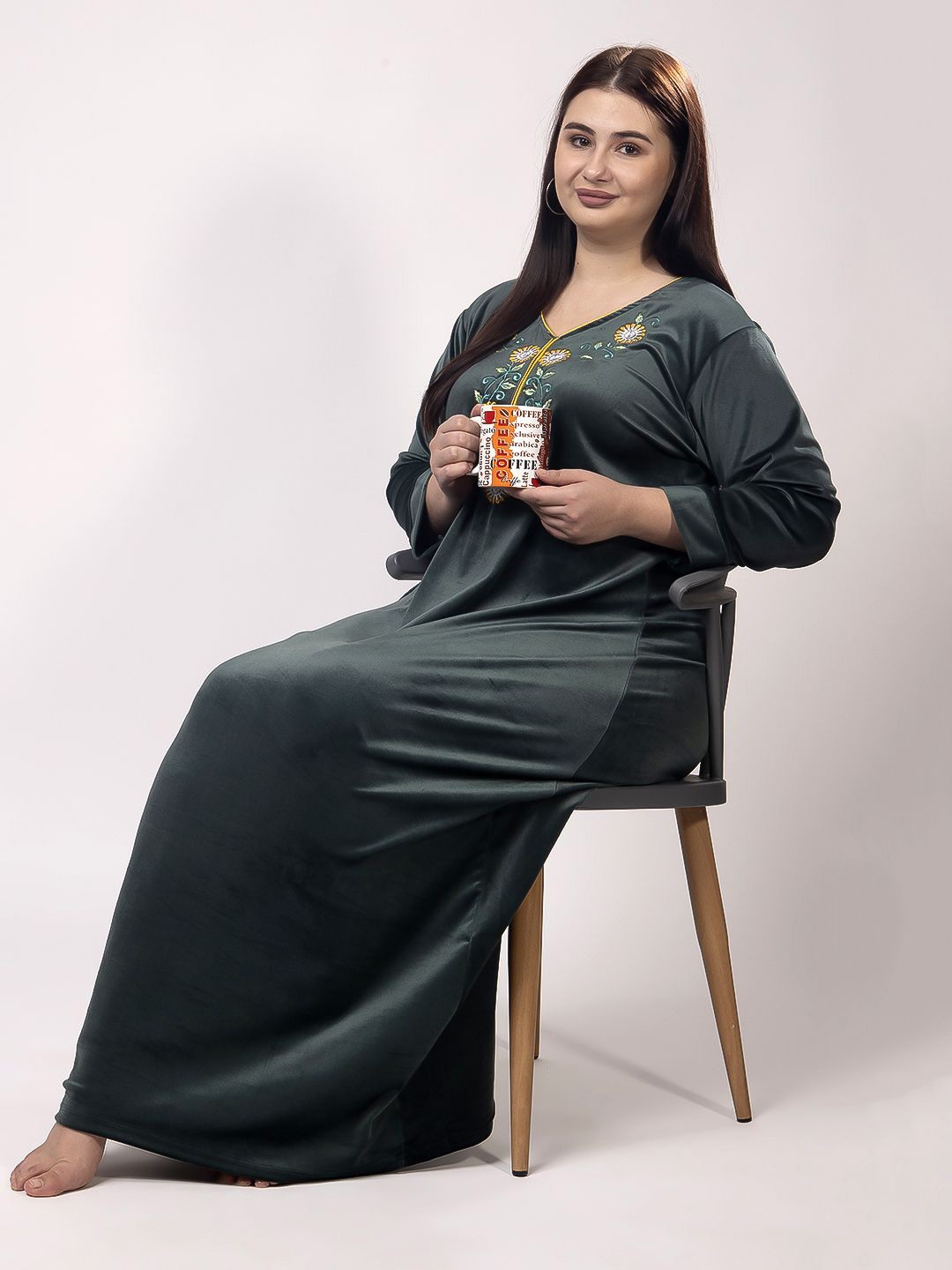 

CHUI MUI Women Plus Size Embroidered Sweat Nightdress, Green