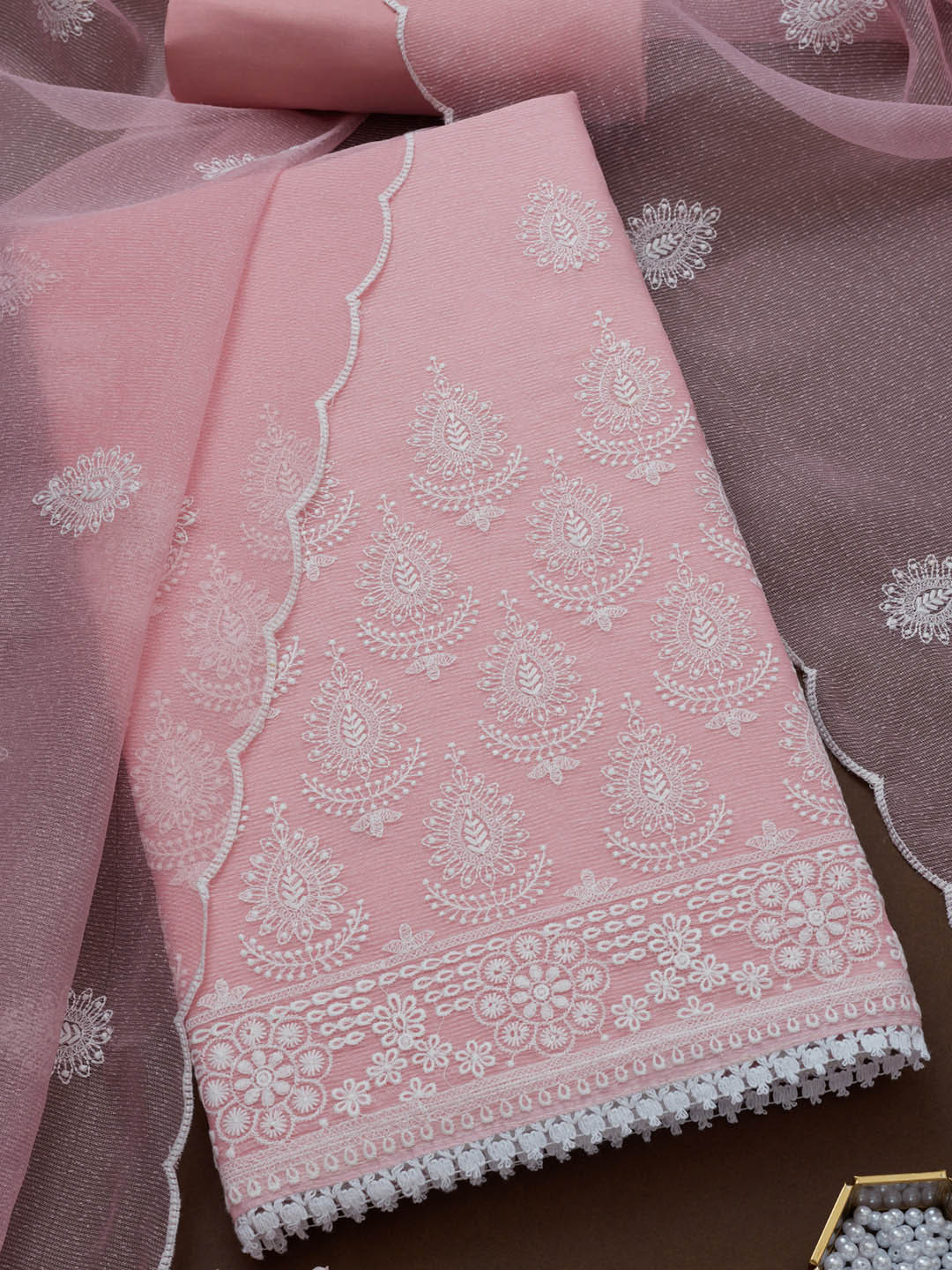 

Soch Floral Embroidered Unstitched Dress Material, Pink