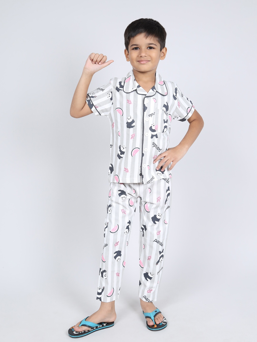 

Here&Now X Denikid Boys Printed Pure Cotton Shirt with Pyjamas, White