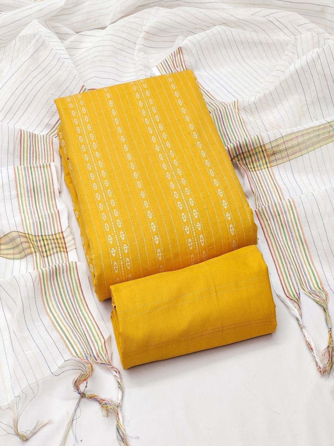 

Aika Geometric Woven Design Pure Cotton Unstitched Dress Material, Yellow