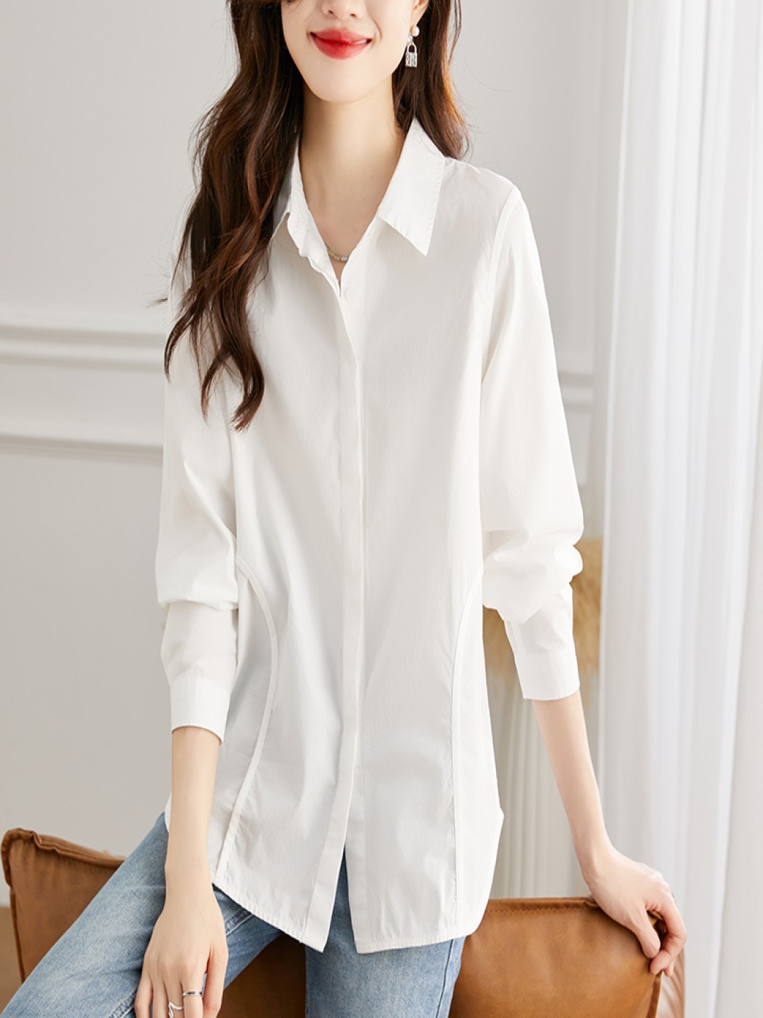 

StyleCast Women Spread Collar Solid Cotton Casual Shirt, White