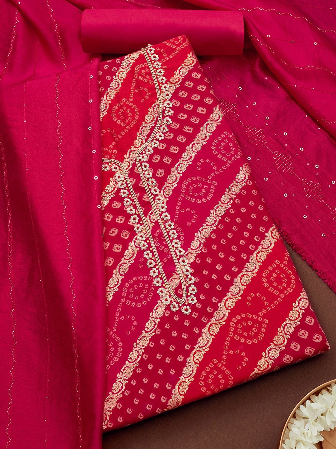 

Soch Bandhani Printed Embroidered Unstitched Dress Material, Fuchsia