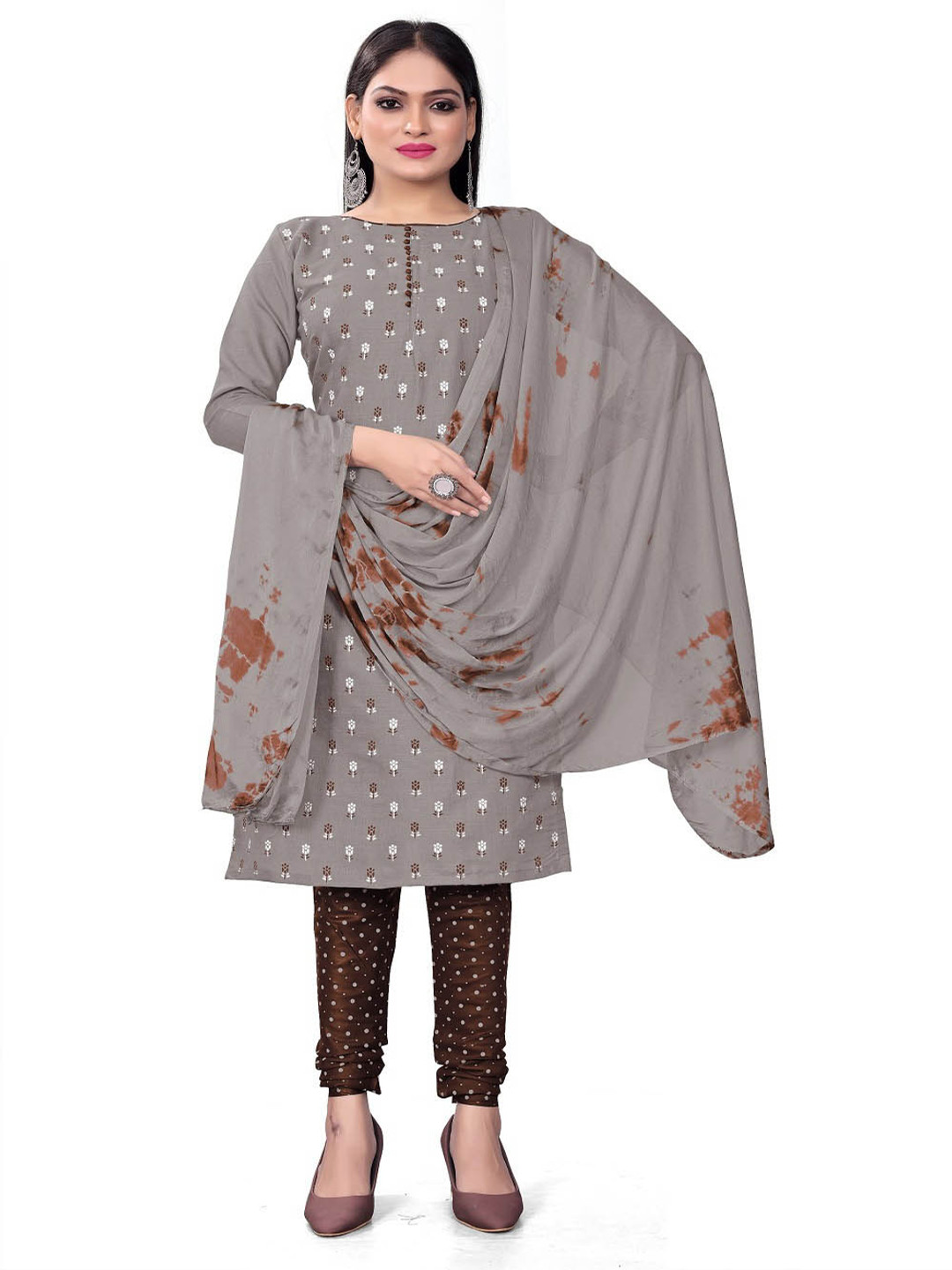 

Aika Floral Printed Pure Cotton Unstitched Dress Material, Grey