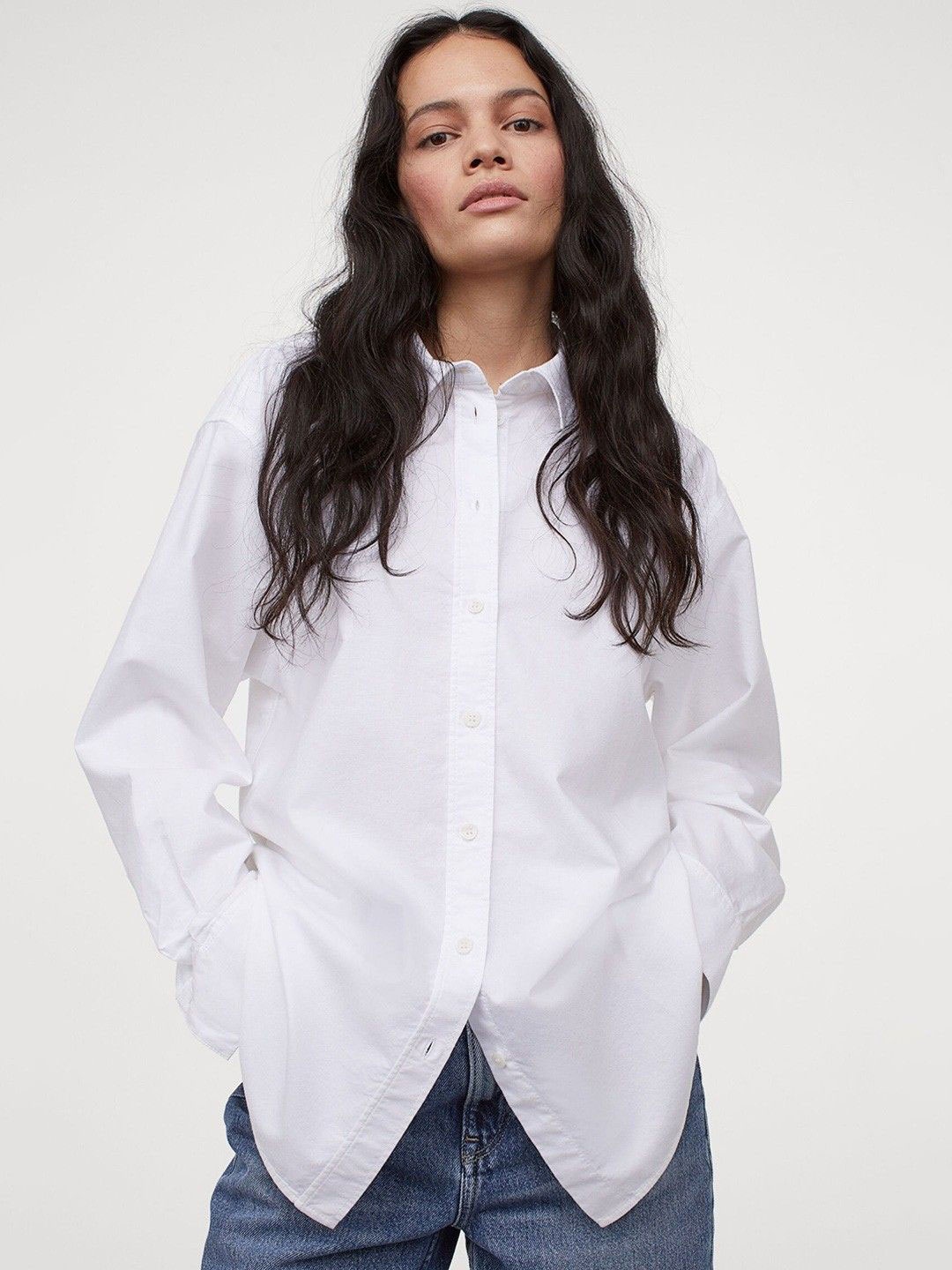 

WHY SO FAB Women Comfort Oversized Fit Spread Collar Solid Cotton Casual Shirt, White