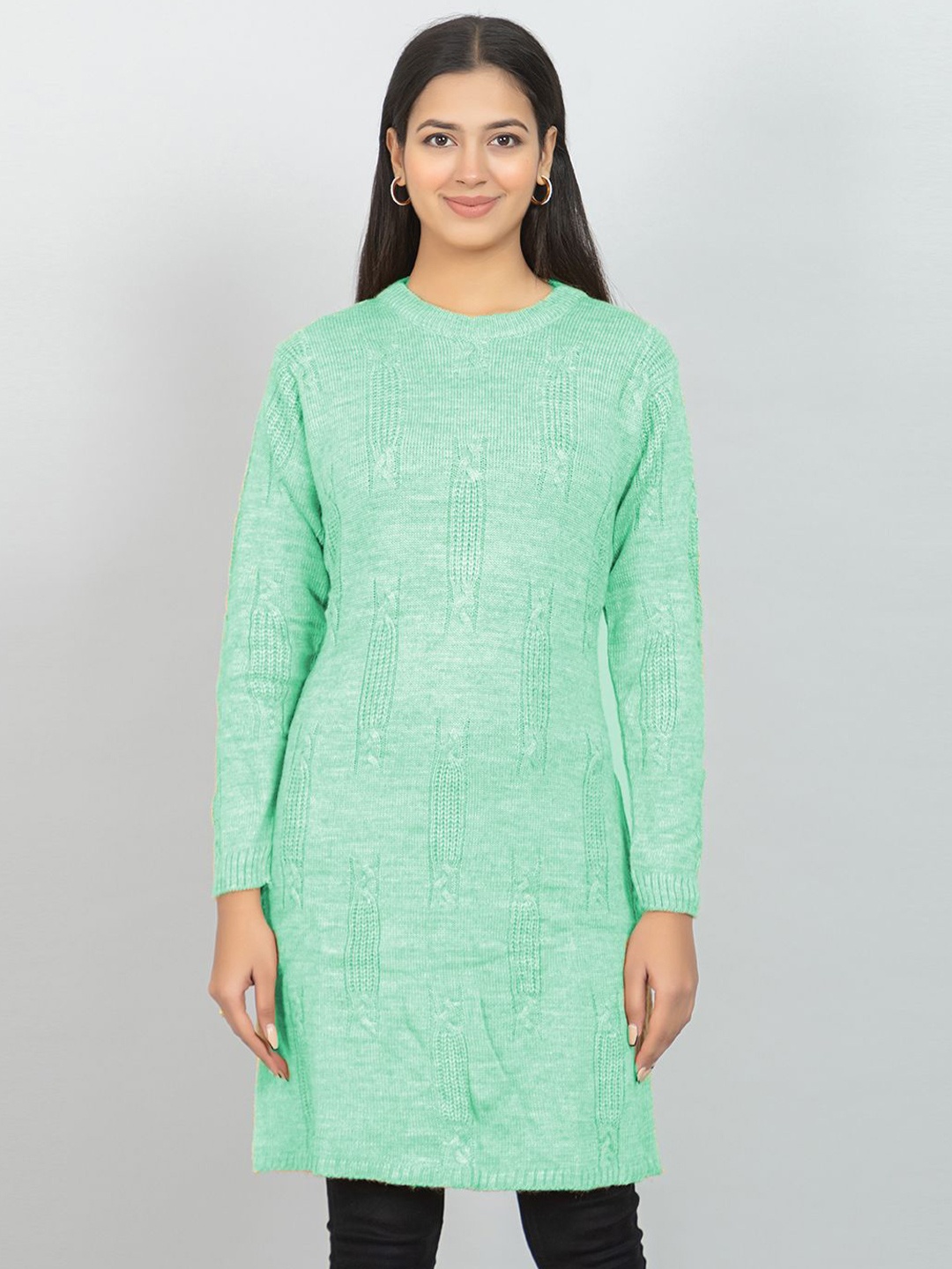 

Wool's Kart Women Self Design Woollen Tunic, Green