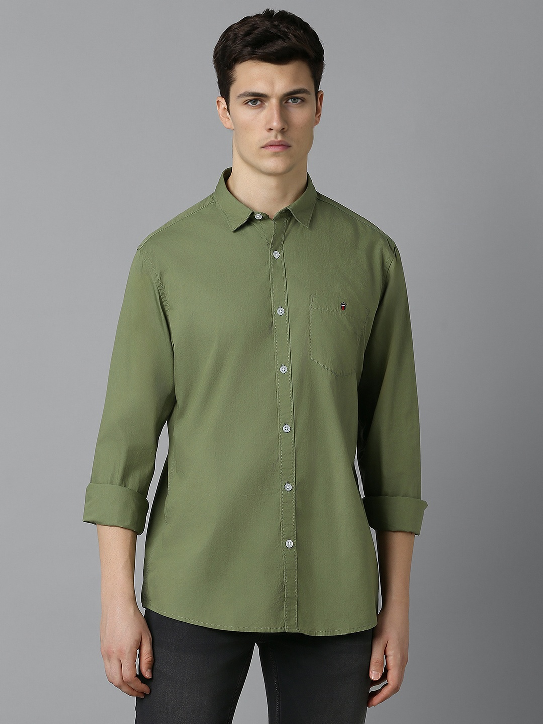 

Louis Philippe Jeans Men Slim Fit Opaque Casual Shirt, Olive