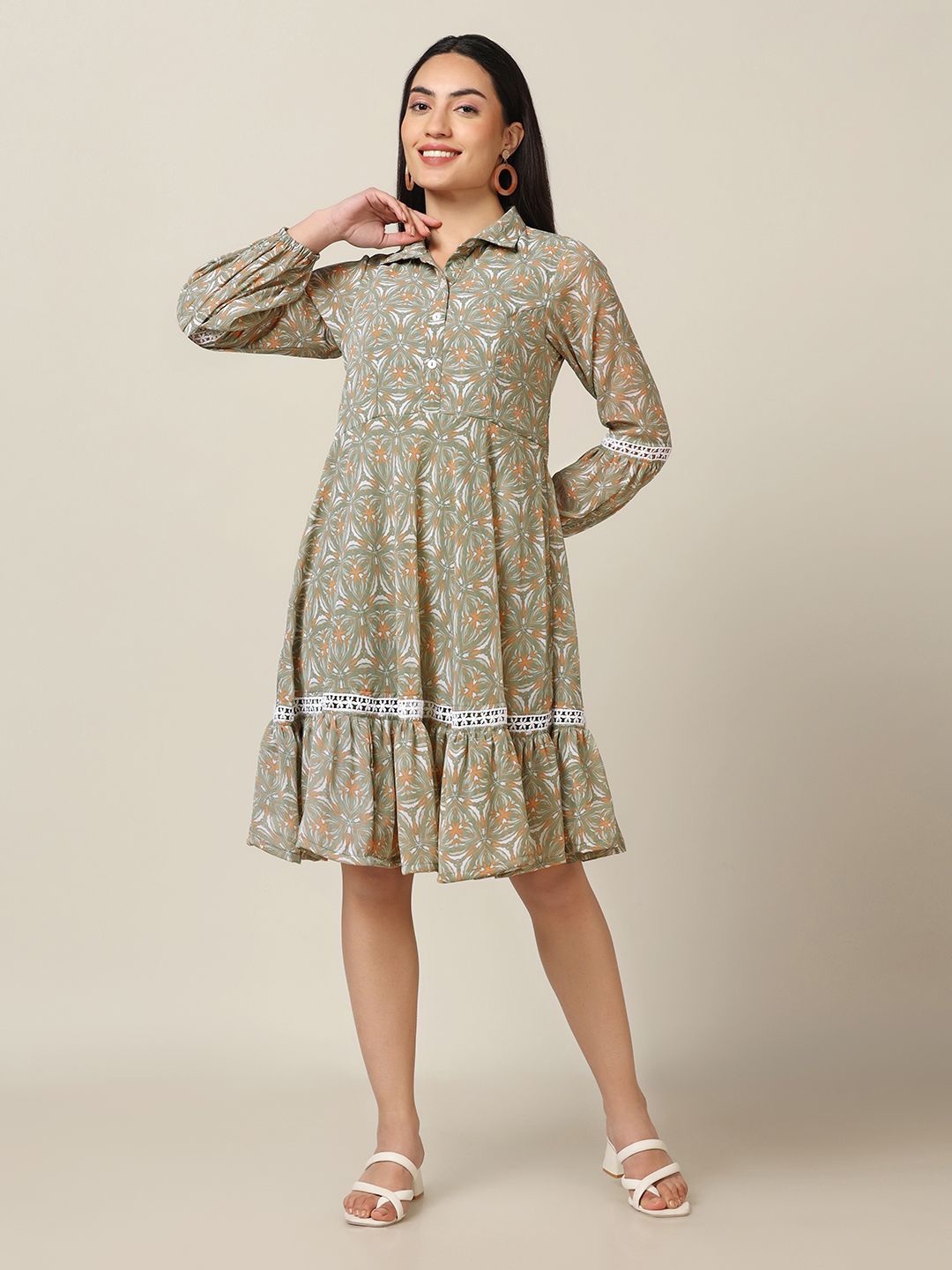 

BAESD Printed Chiffon Shirt Dress, Green