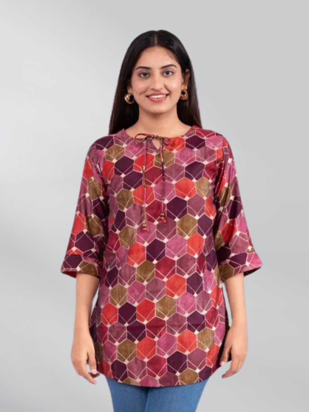 

FREYAA Shirt Collar Printed Tunic, Pink