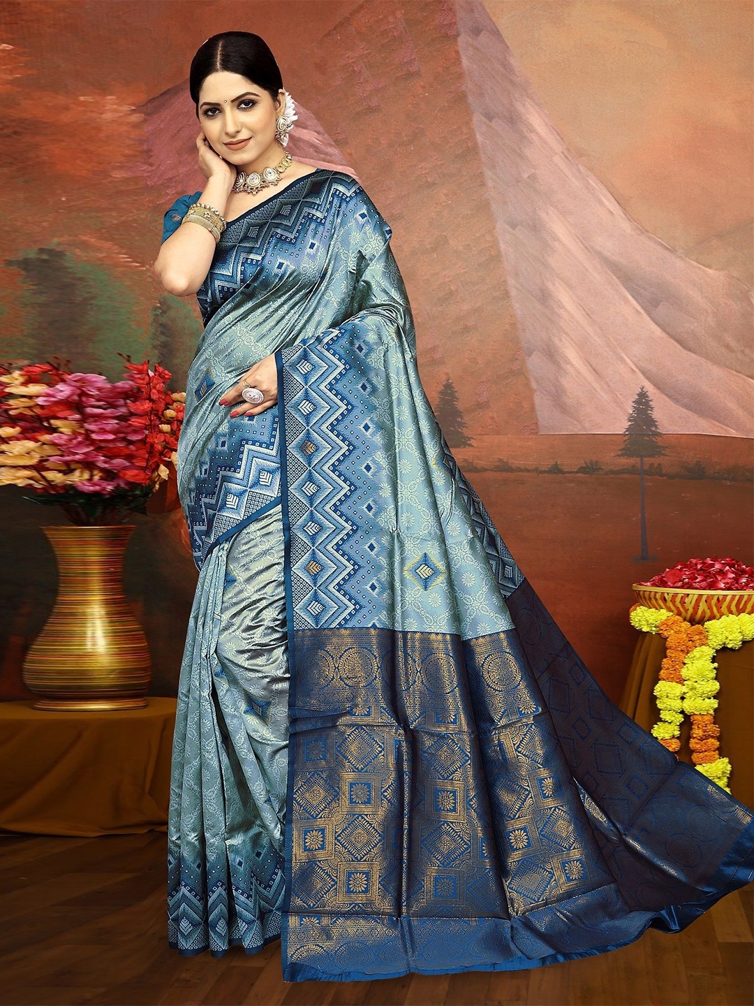 

Aika Woven Design Pure Silk Banarasi Saree, Blue