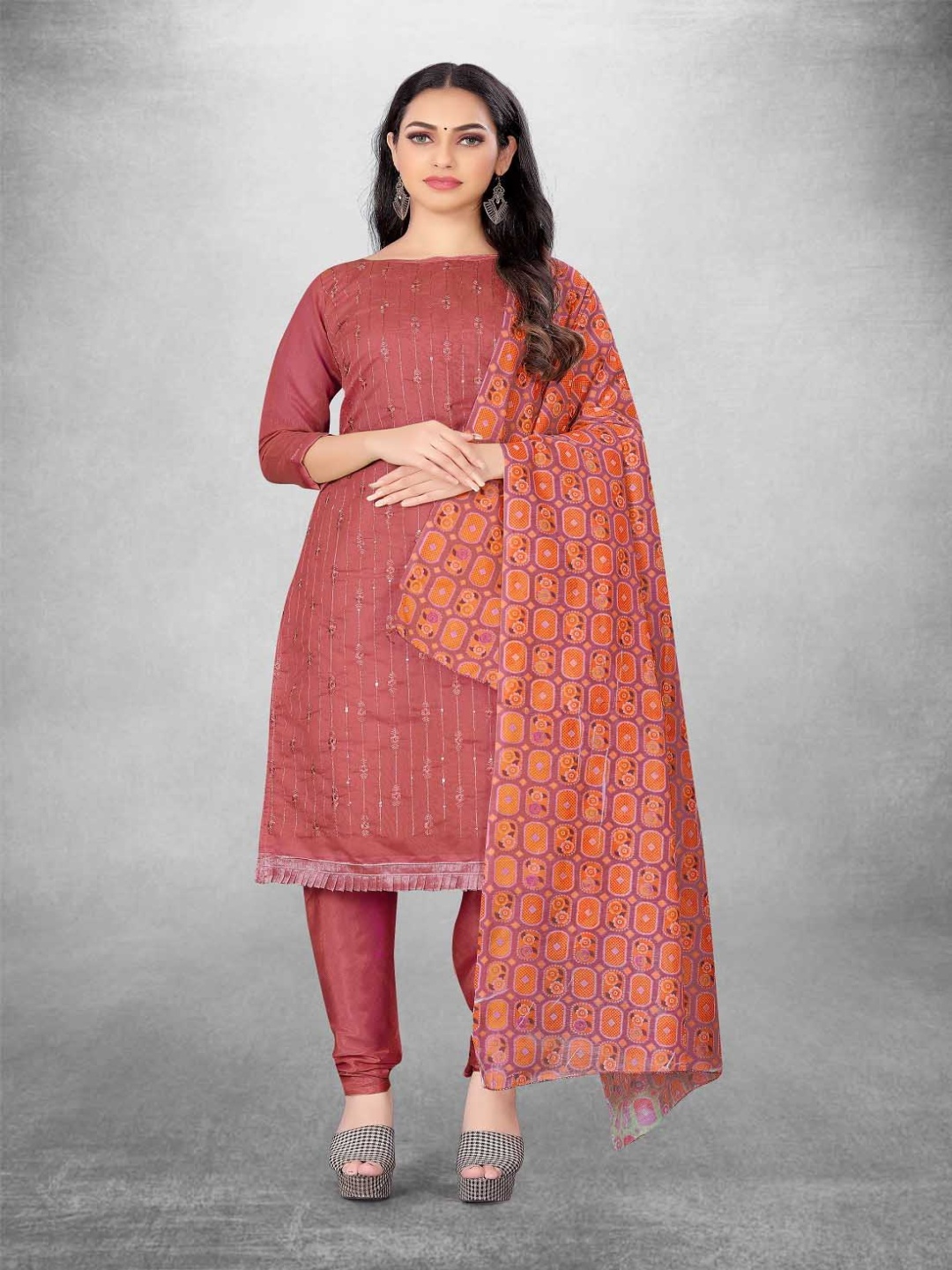 

Aika Floral Embroidered Unstitched Dress Material, Brown
