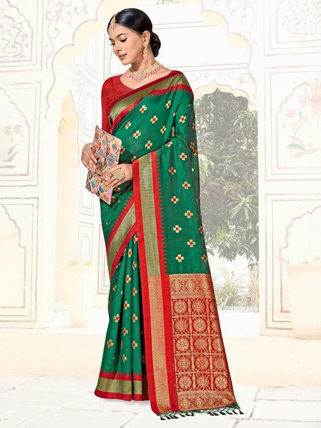 

sagarika Ethnic Motifs Banarasi Saree, Green
