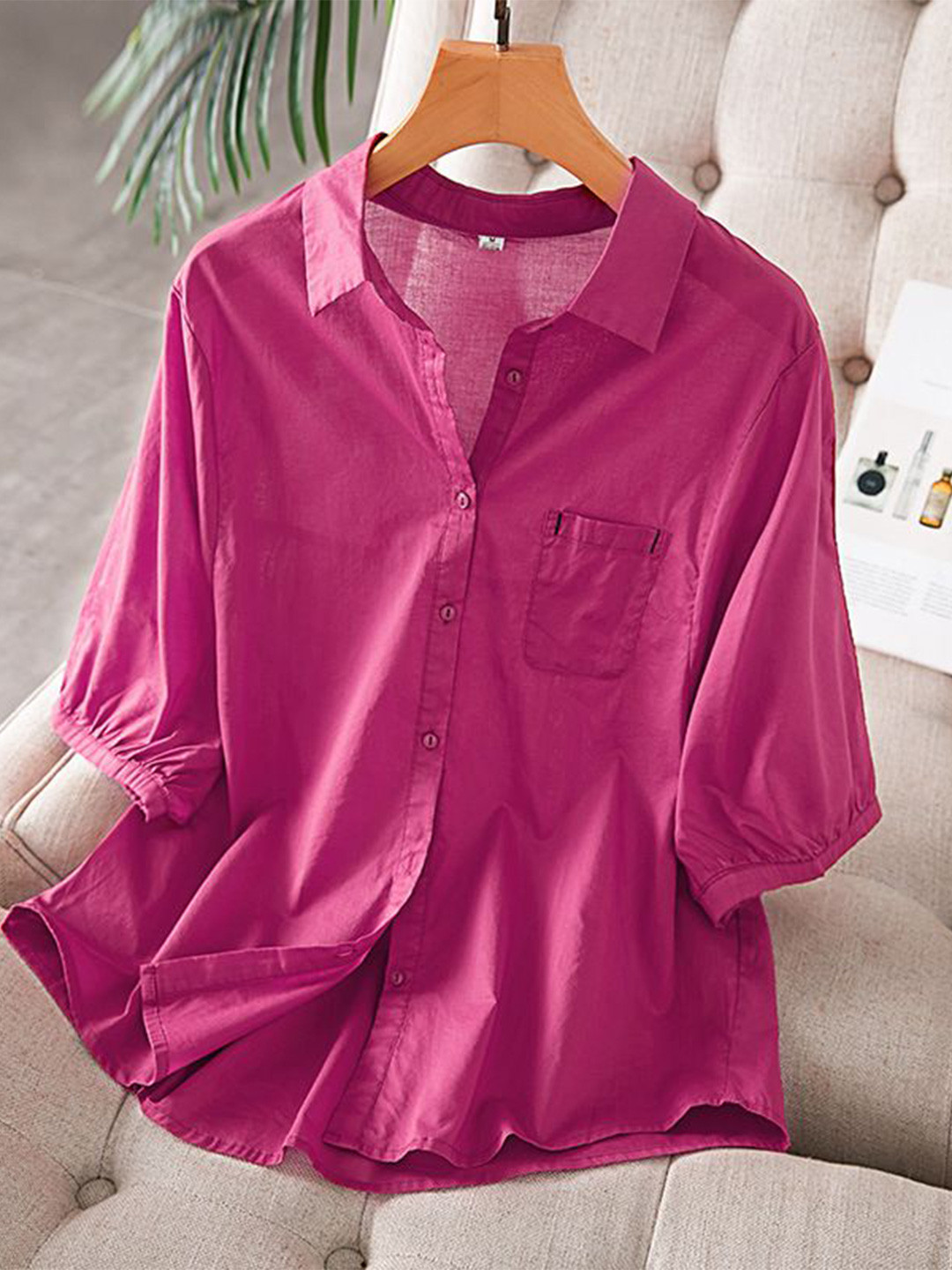 

StyleCast Women Spread Collar Solid Cotton Casual Shirt, Pink