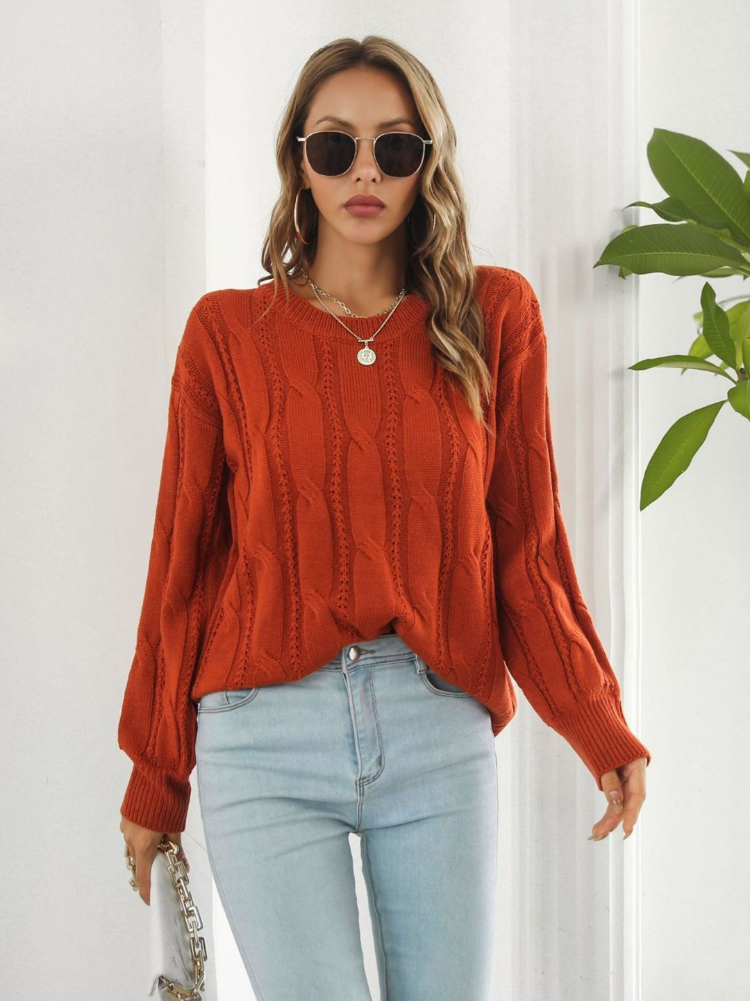 

Oh Rare Women Cable Knit Pullover, Orange
