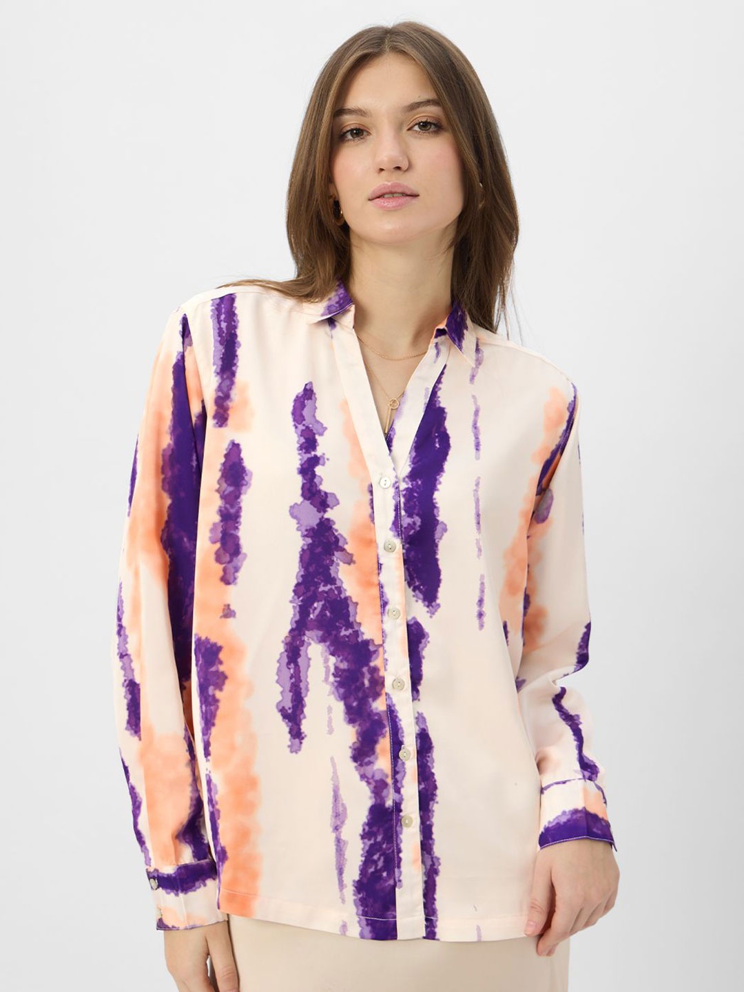 

The Souled Store Women Spread Collar Abstract Printed Cotton Casual Shirt, Off white