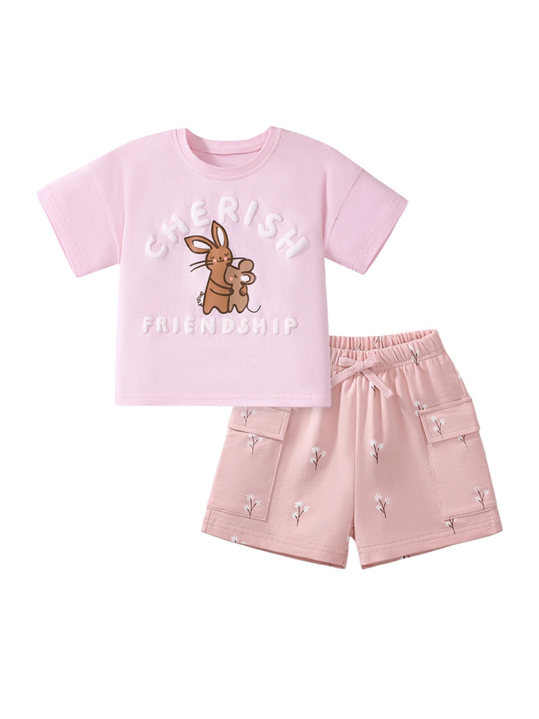 

StyleCast x Revolte Girls Printed Pure Cotton T-Shirt With Shorts, Pink