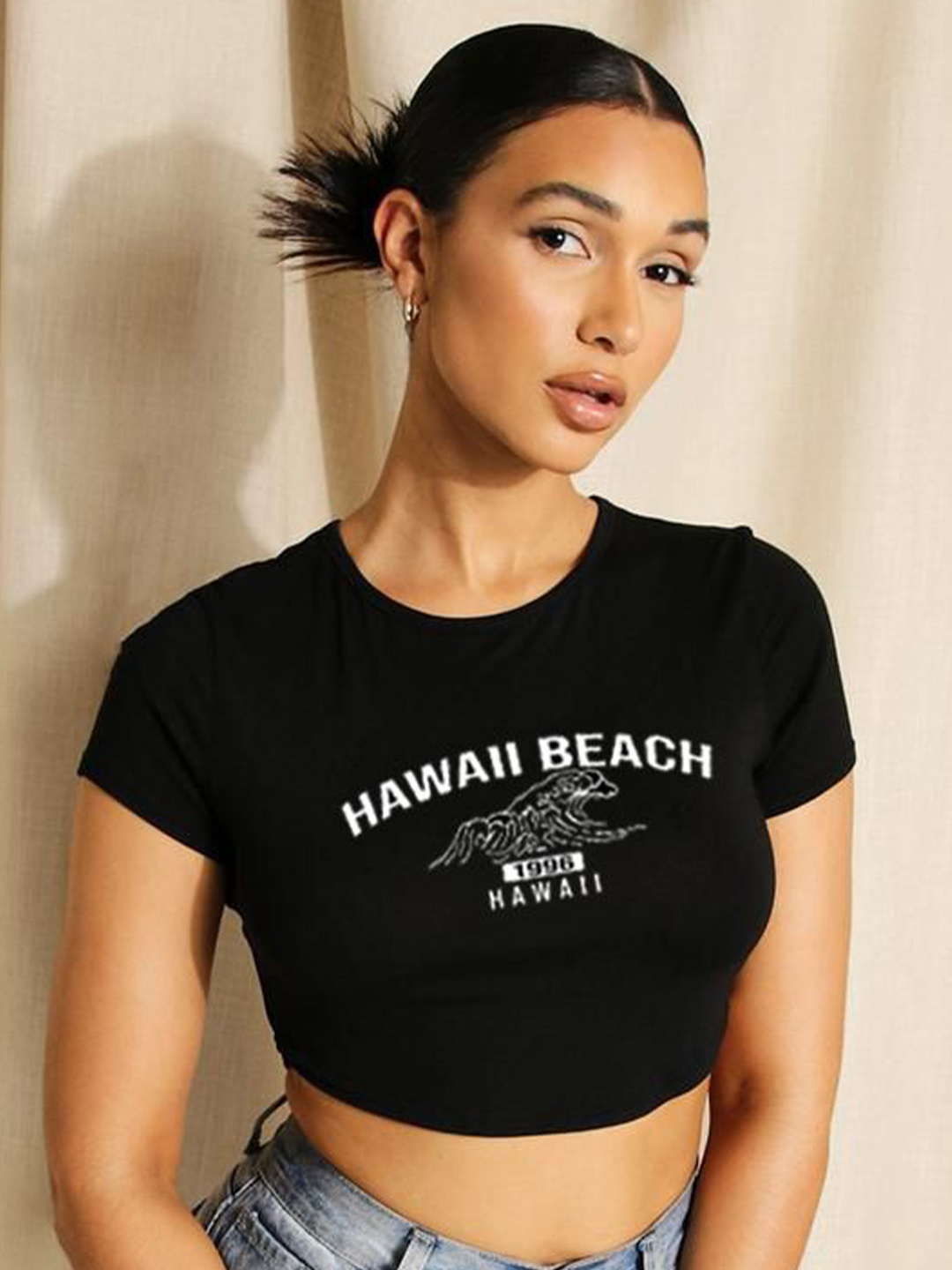 

sollobell Print Cotton Crop Top, Black