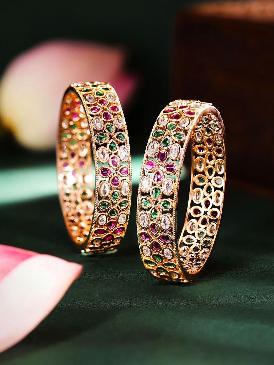 

Priyaasi Set Of 2 Gold Plated Crystal -Studded Bangles