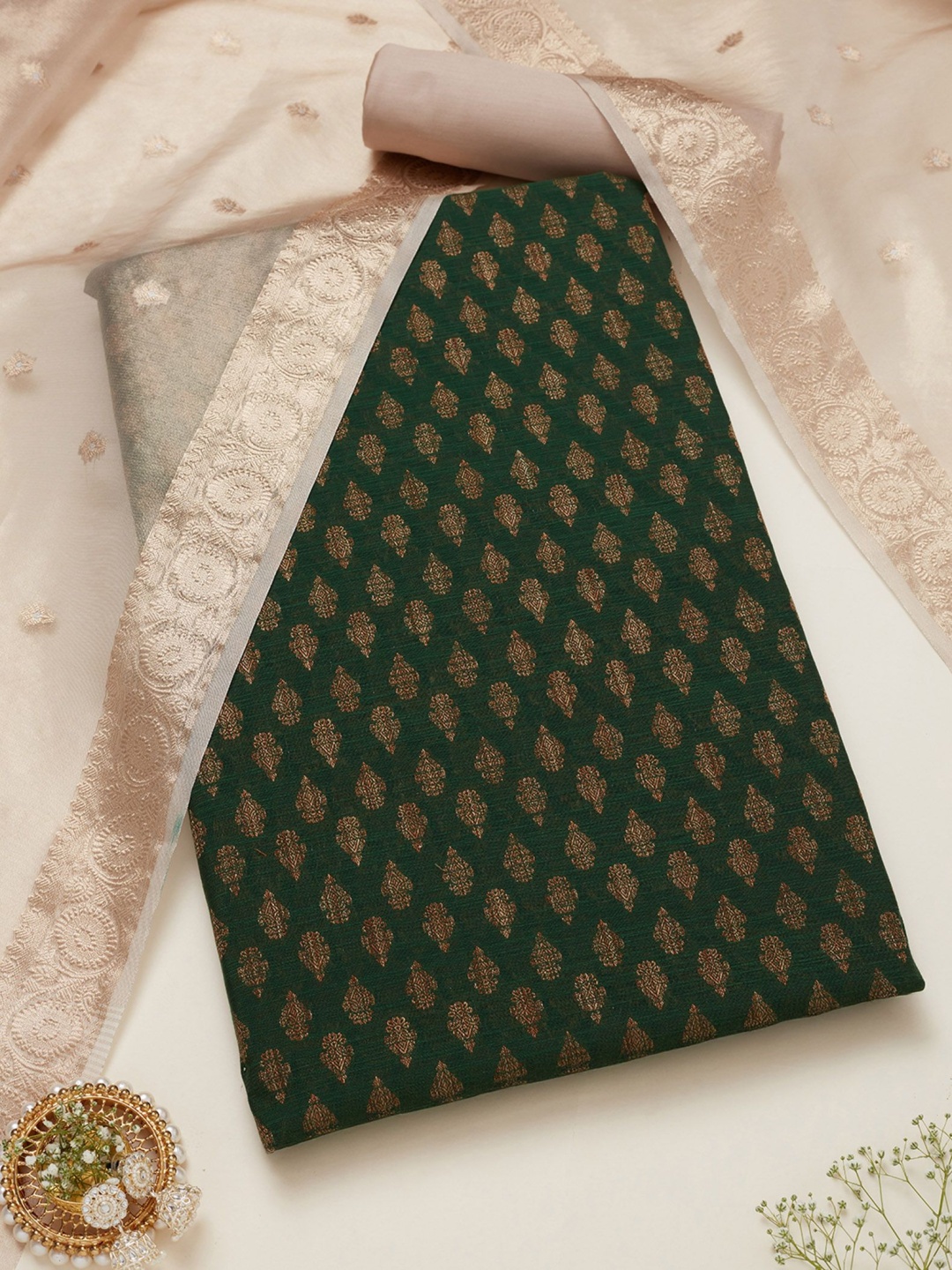 

Soch Woven Design Floral Printed Unstitched Dress Material, Green