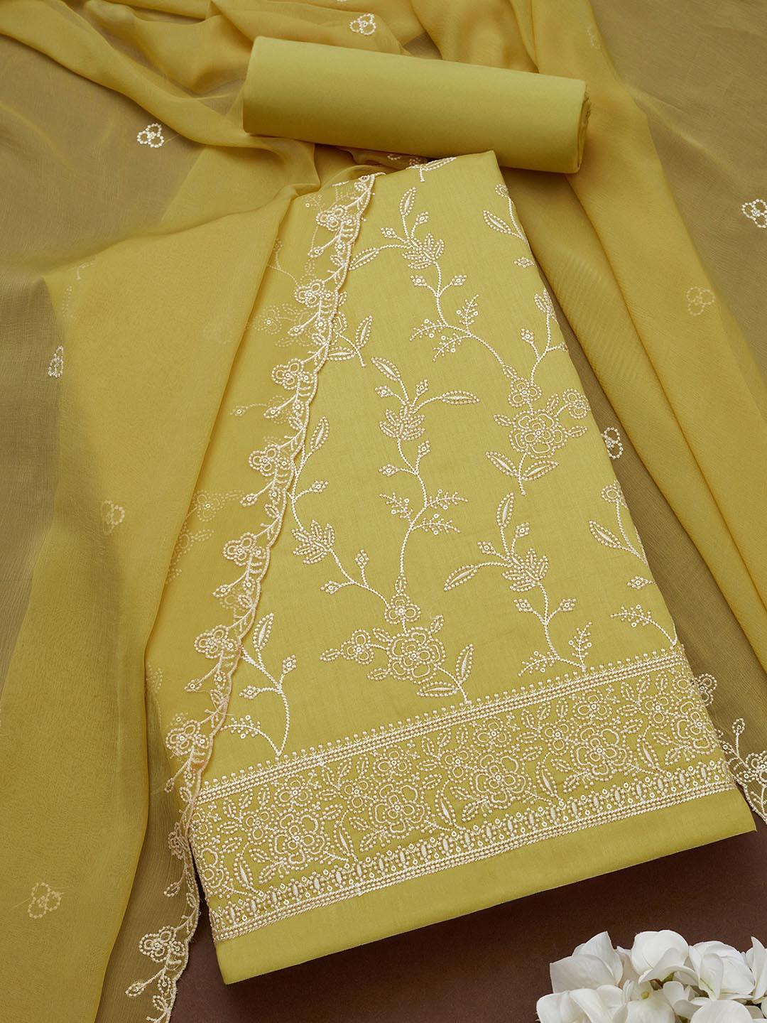 

Soch Floral Embroidered Unstitched Dress Material, Yellow
