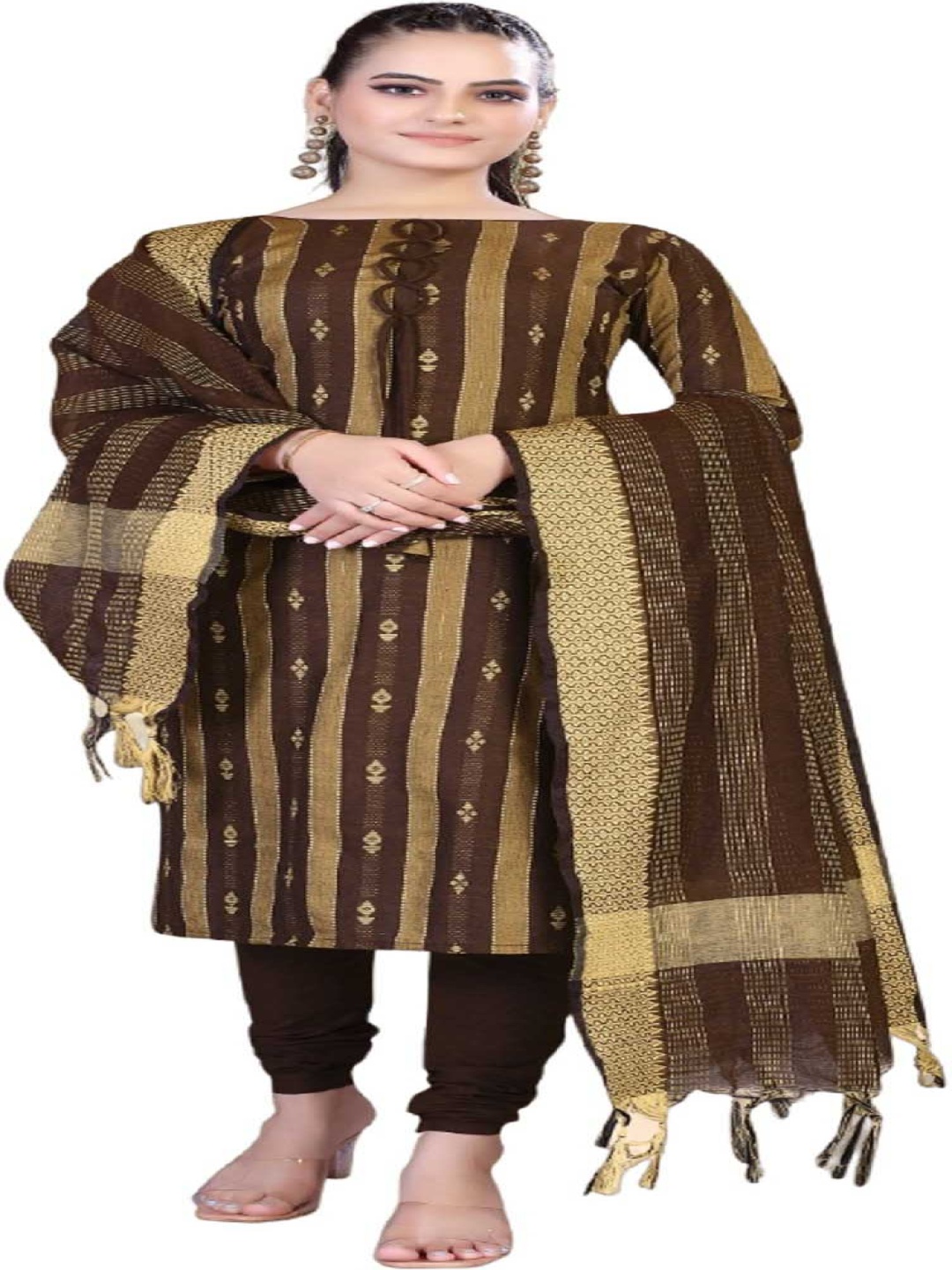 

Aika Jacquard Woven Design Pure Silk Unstitched Dress Material, Brown