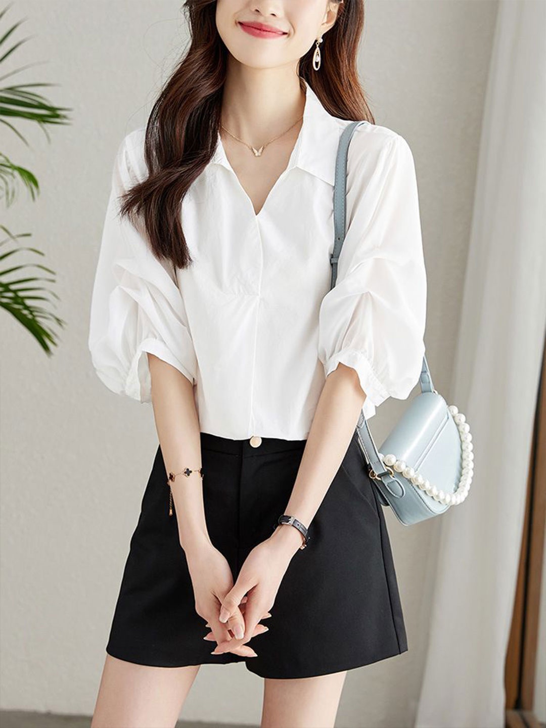 

StyleCast Women Solid Puff Sleeves Cotton Casual Shirt, White