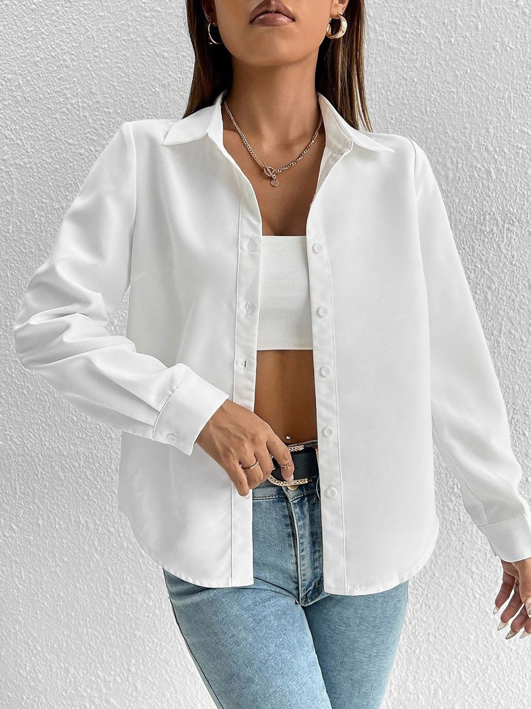 

WHY SO FAB Women Comfort Relaxed Fit Spread Collar Solid Cotton Casual Shirt, White