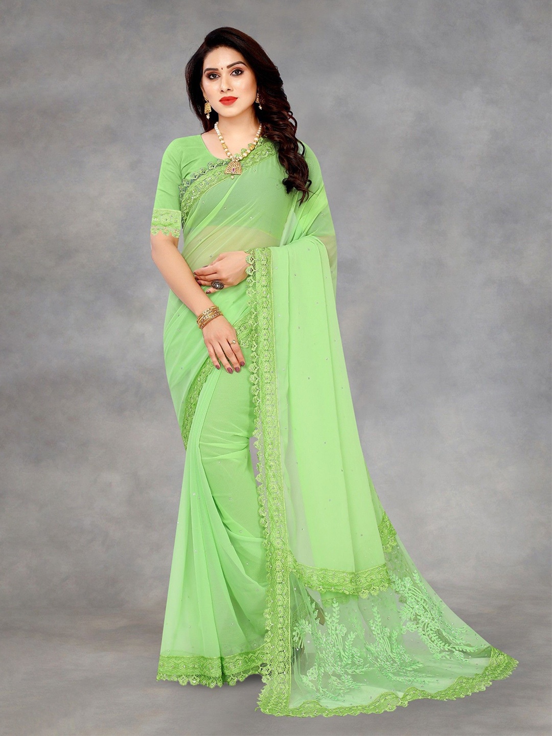 

Aika Embellished Beads and Stones Pure Silk Saree, Green