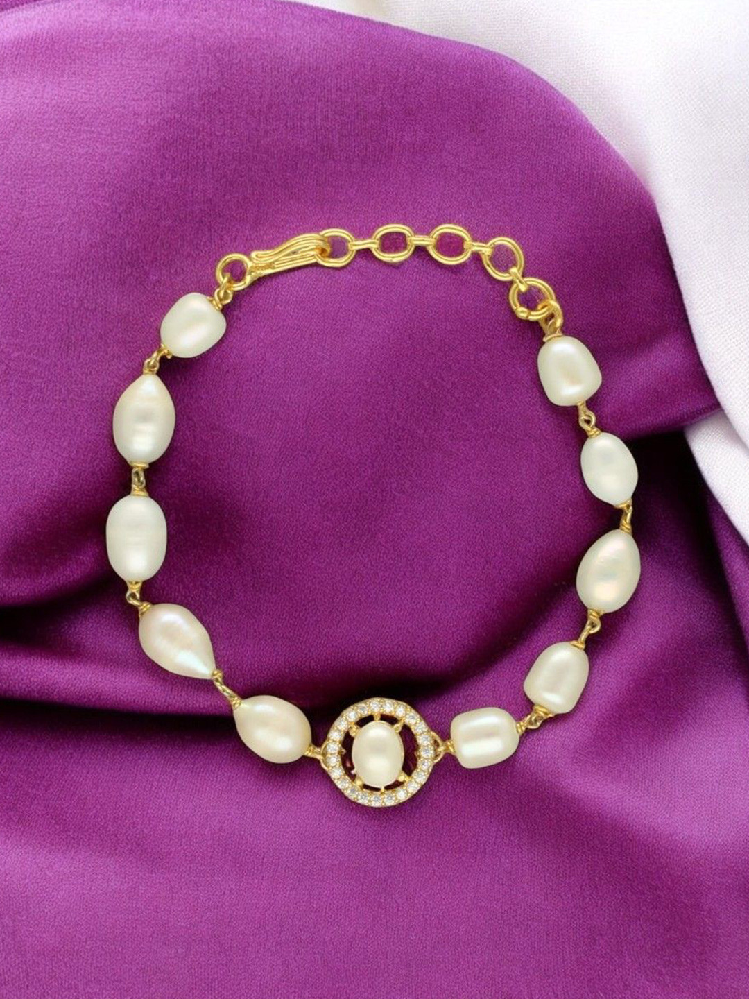 

Sri Jagdamba Pearls Dealer Gold-Plated Beaded Wraparound Bracelet, White