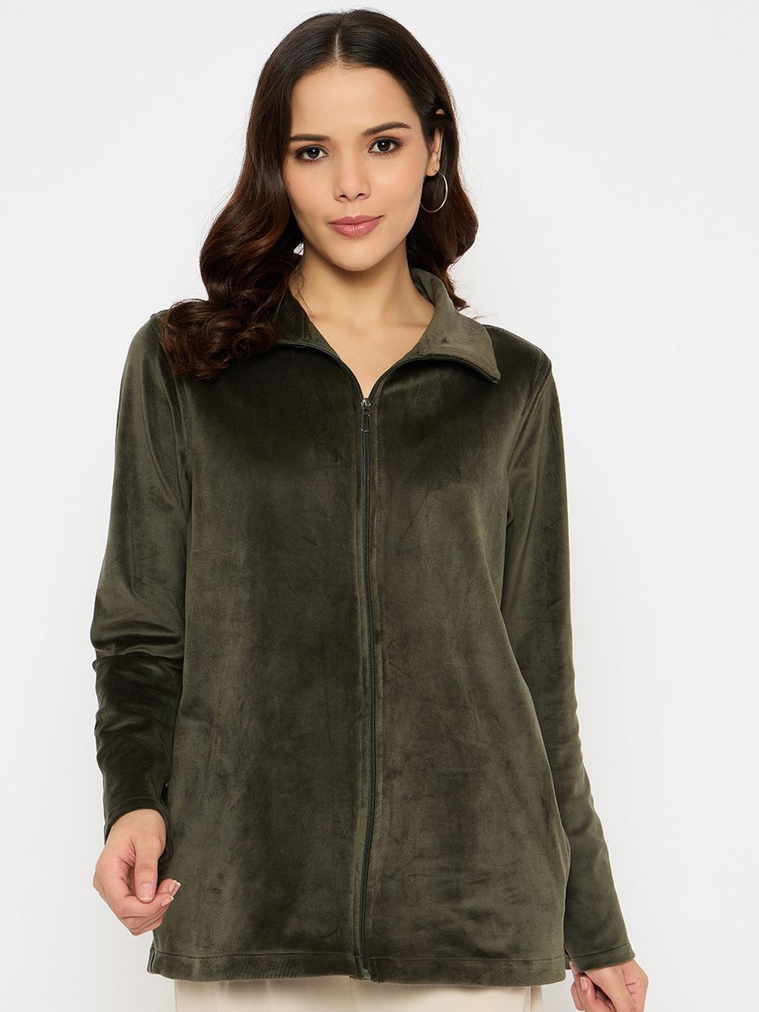 

Imfashini Women Mock Collar Sweatshirt, Olive