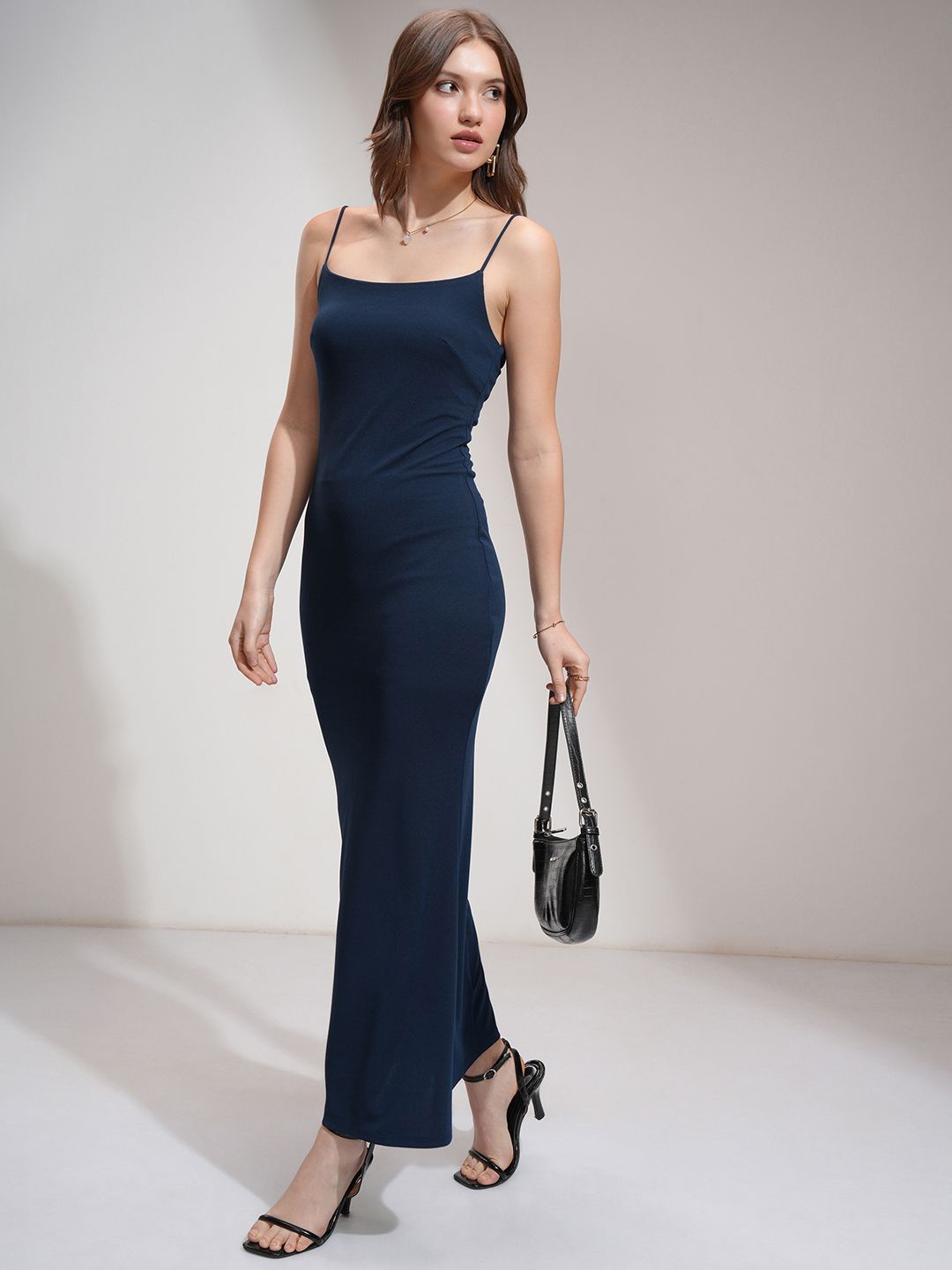 

Tokyo Talkies Women Solid Strappy Bodycon Midi Dress, Teal