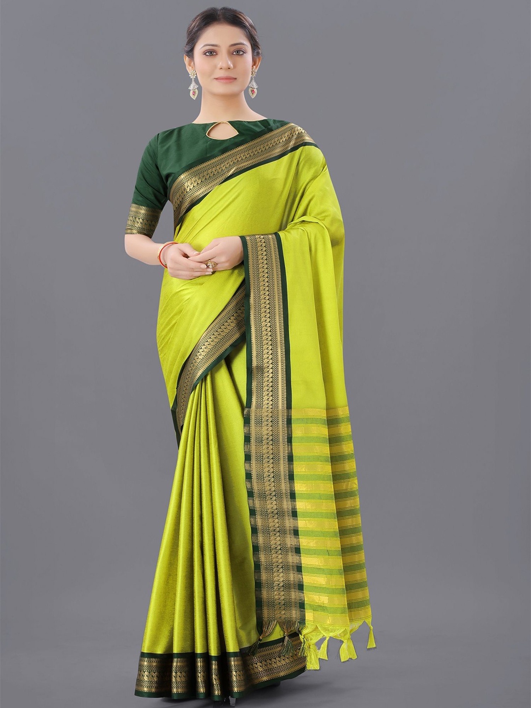

Aika Ethnic Motifs Zari Saree, Lime green