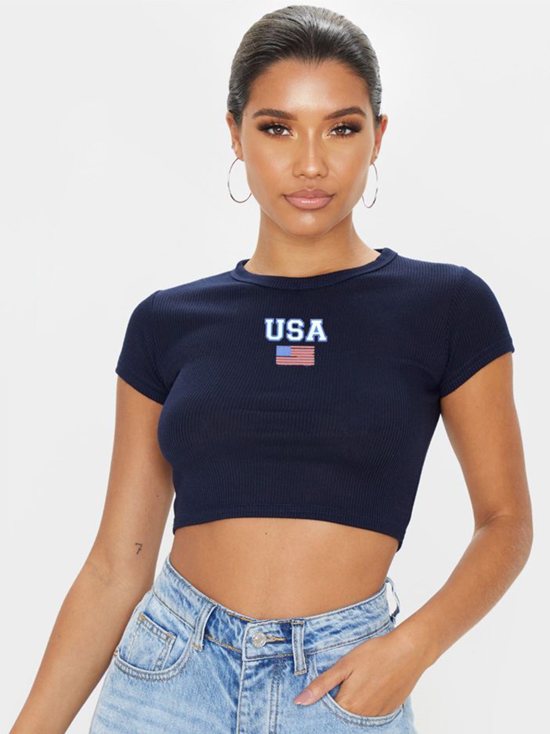 

sollobell Print Cotton Crop Top, Blue