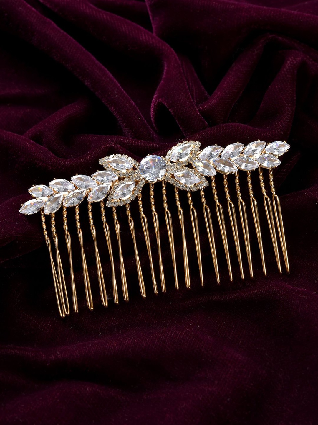 

Voylla Embellished Stone Studded Royal Romance Elsa Comb Pin Hair Accessories, Gold