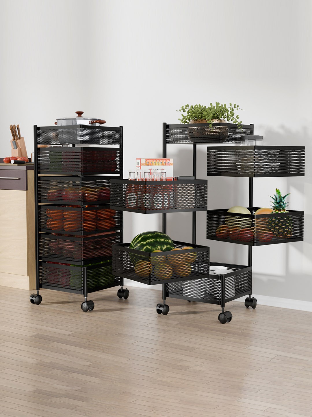 

Kuber Industries Pack of 2 Kitchen 5+1 Layer Metal Storage Kitchen Trolley Black