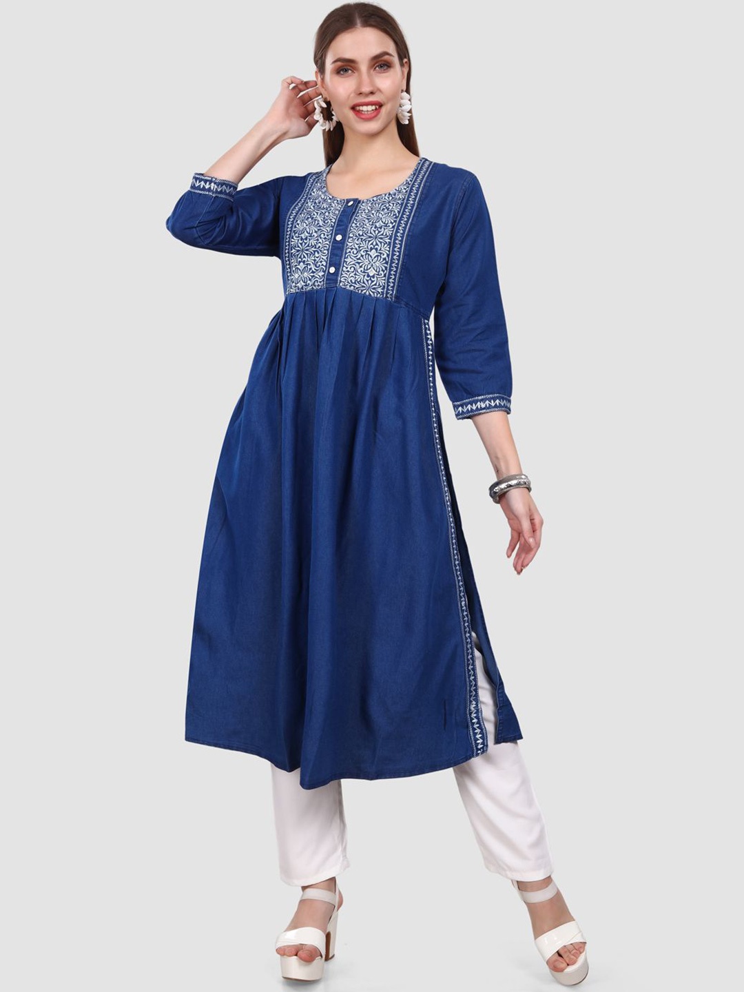 

SK Creation Embroidered Thread Work Denim Kurta, Blue