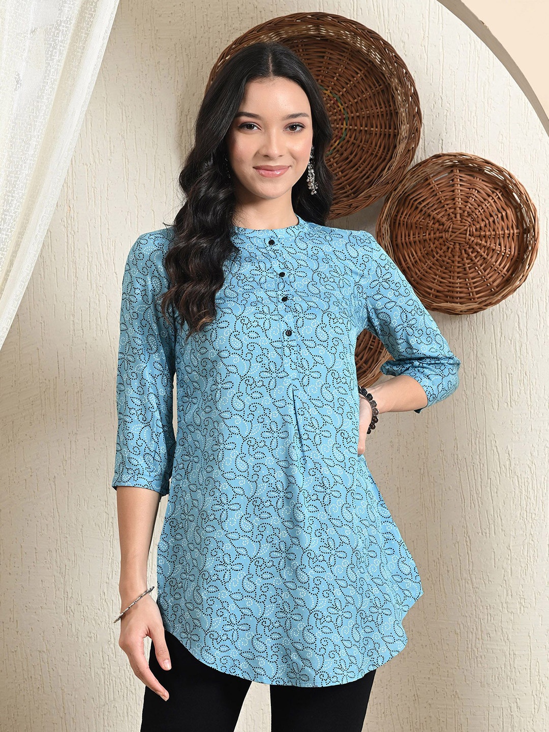 

Netreyam Women Printed Shirt Style Top, Blue