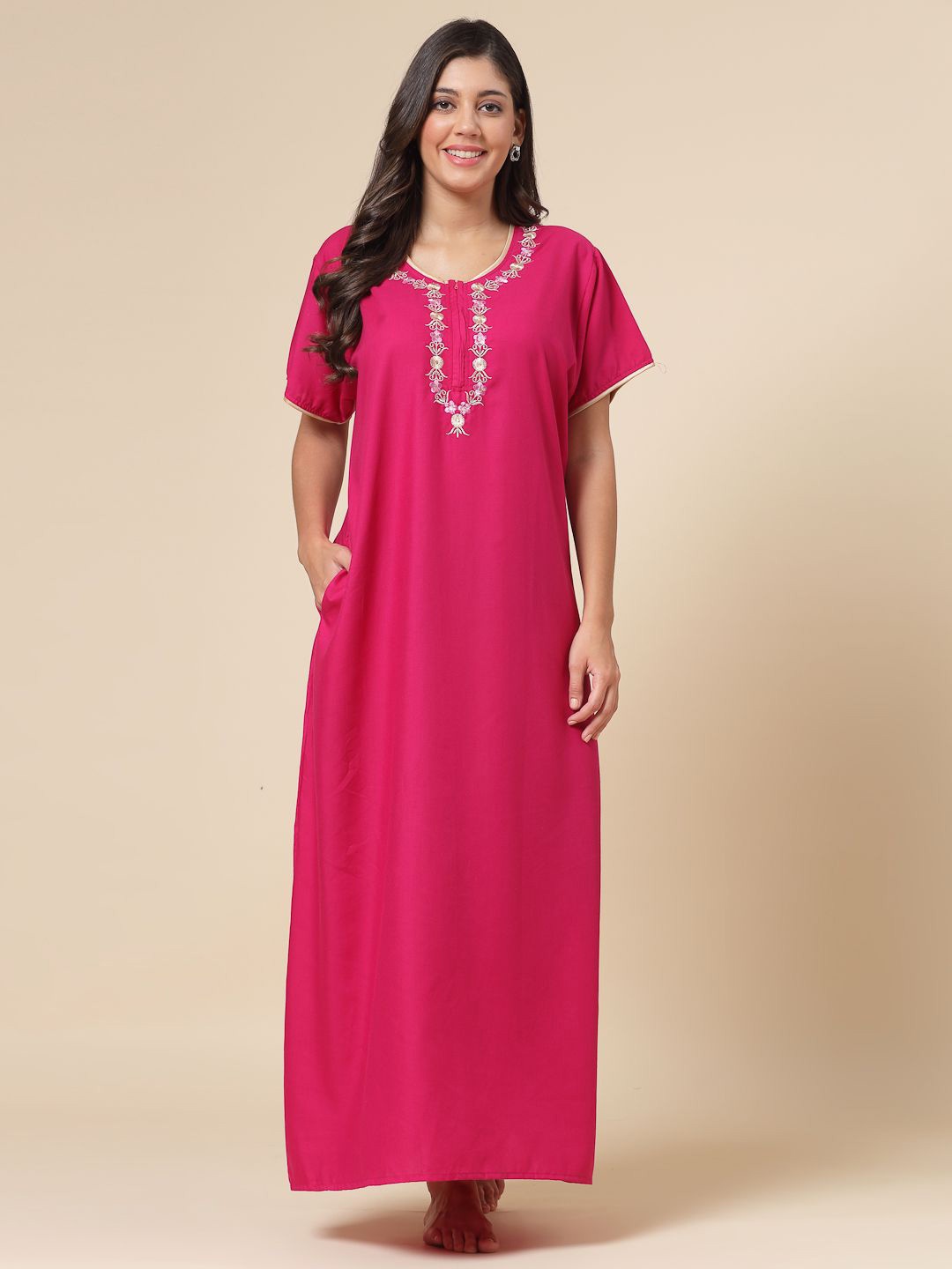 

CHUI MUI Embroidered Maxi Nightdress, Magenta