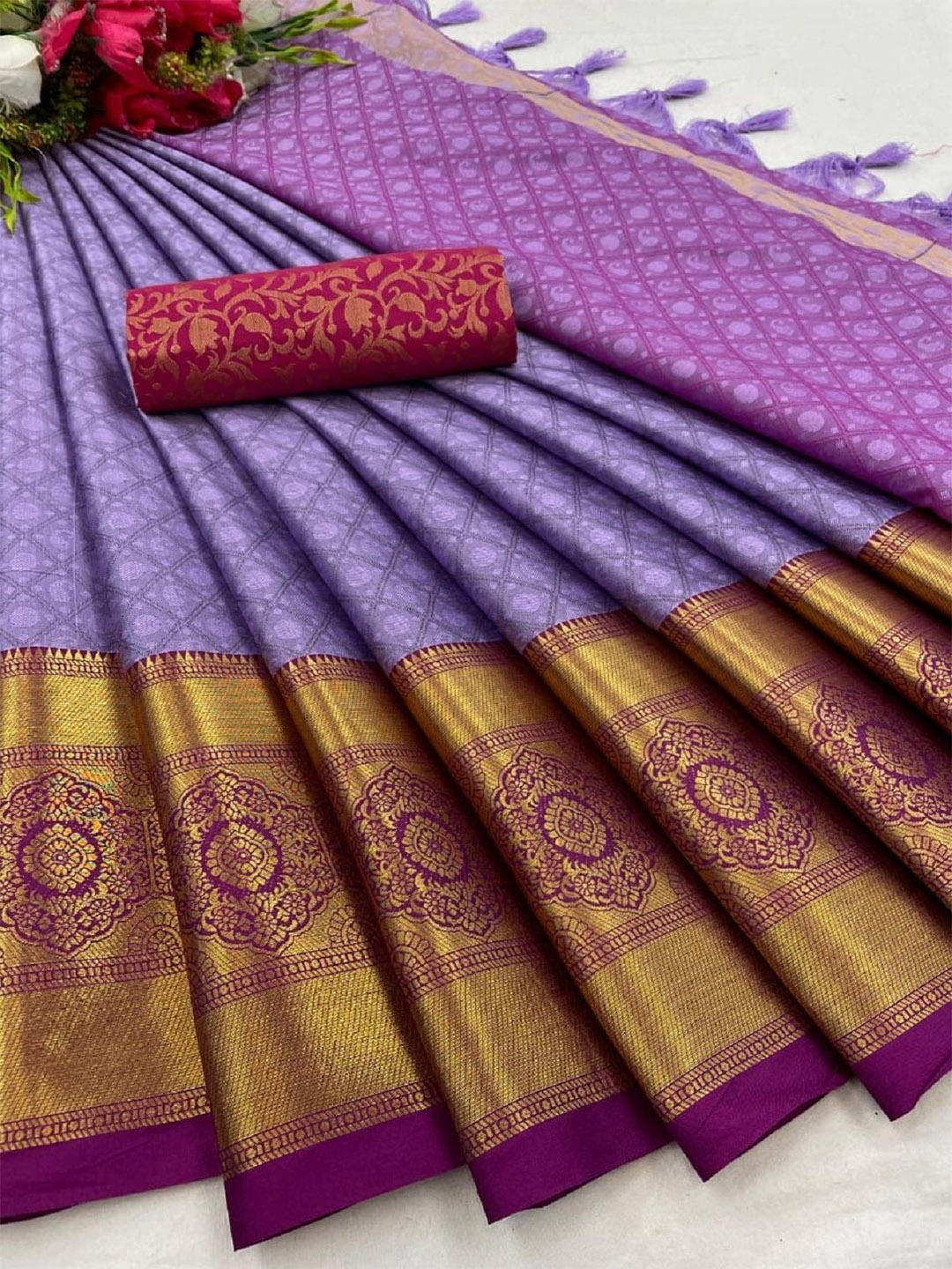 

Aika Woven Design Zari Pure Silk Banarasi Saree, Purple