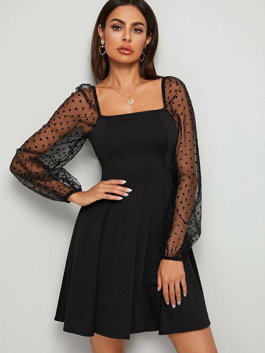 

Mast & Harbour Square Neck Fit & Flare Dress, Black