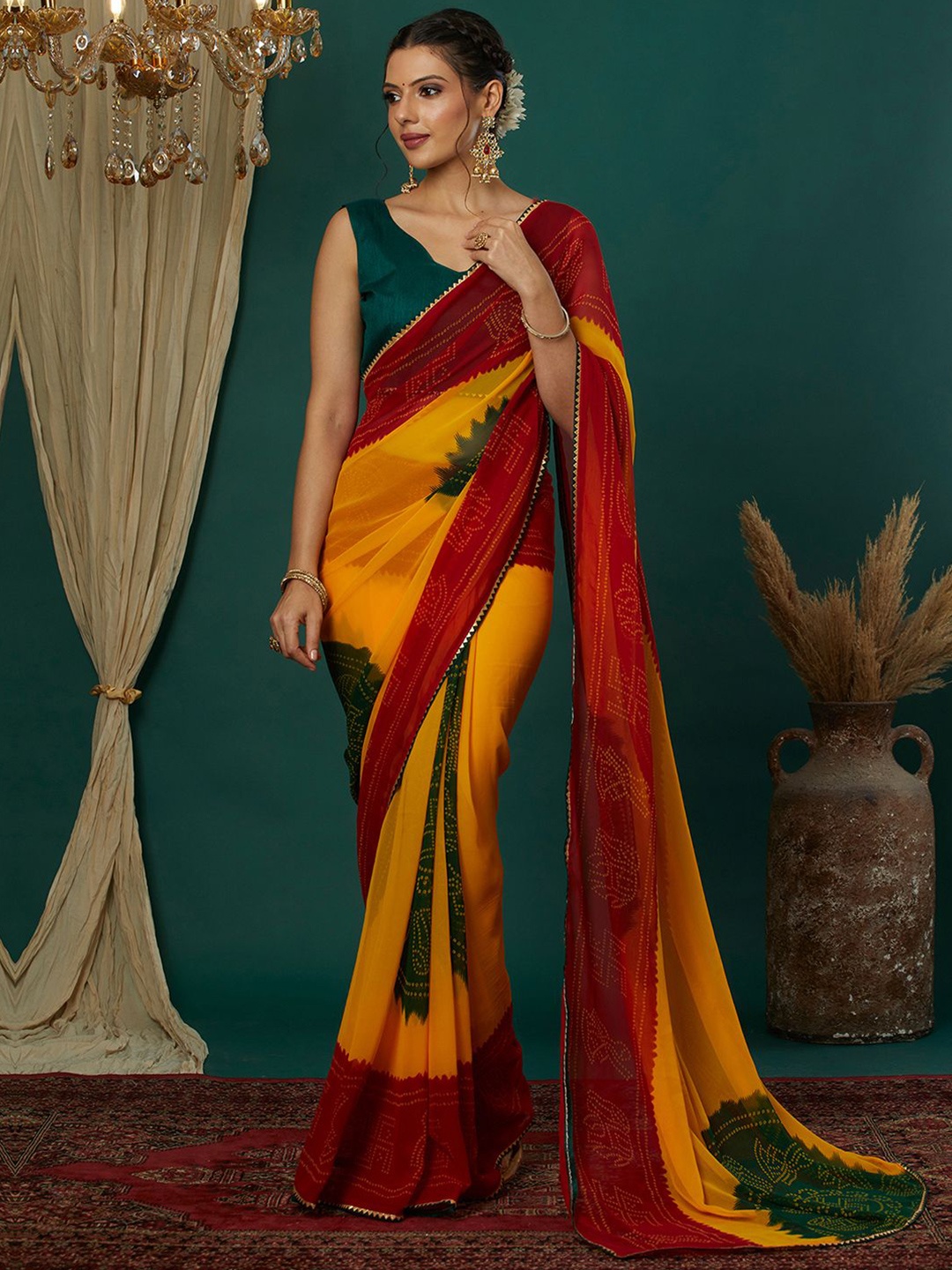 

KALINI Bandhani Pure Georgette Bandhani Saree, Yellow