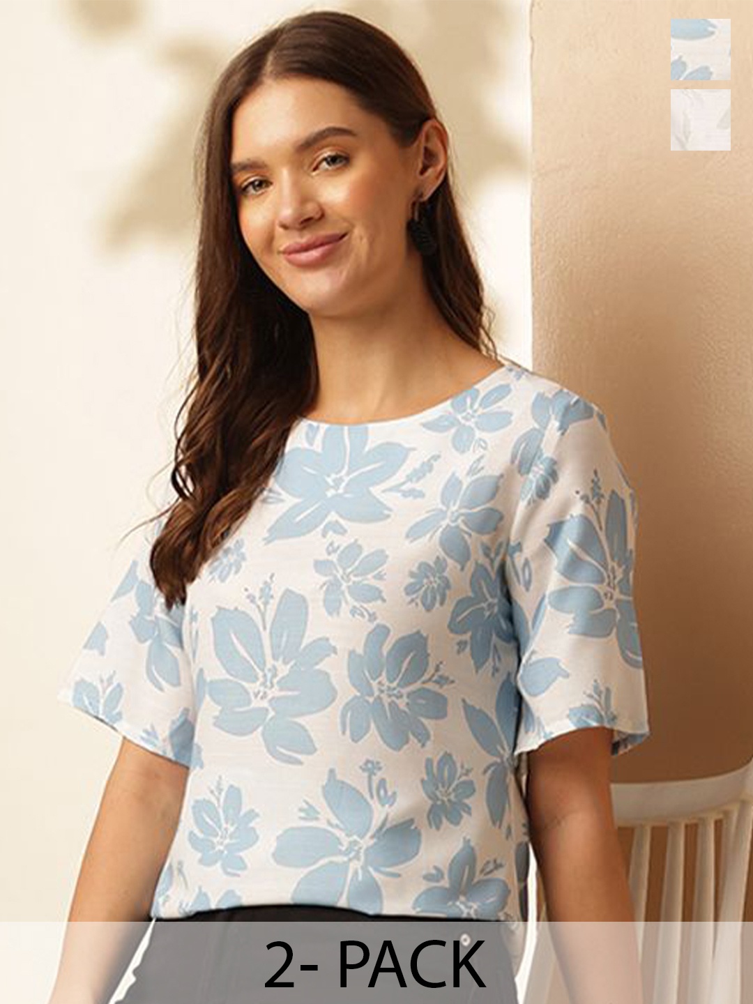 

Anouk Rustic Floral Print Flared Sleeve Top, Blue