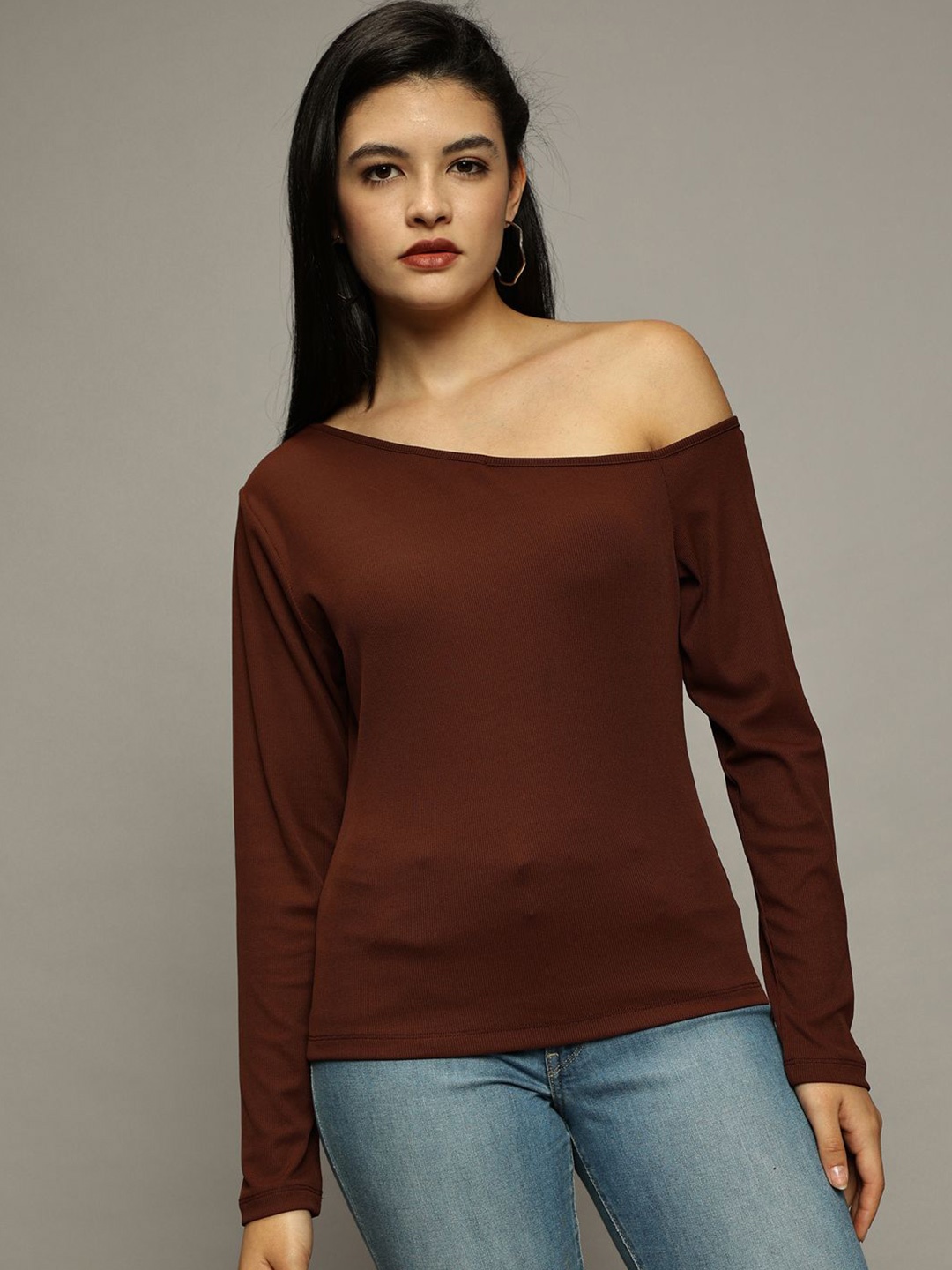 

The Roadster Lifestyle Co. One Shoulder Long Sleeves Casual Top, Brown