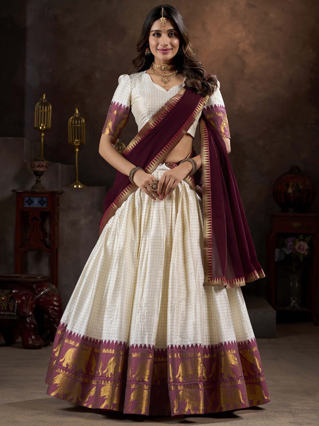 

LOOKNBOOK ART Ready to Wear Lehenga & Unstitched Blouse With Dupatta, White
