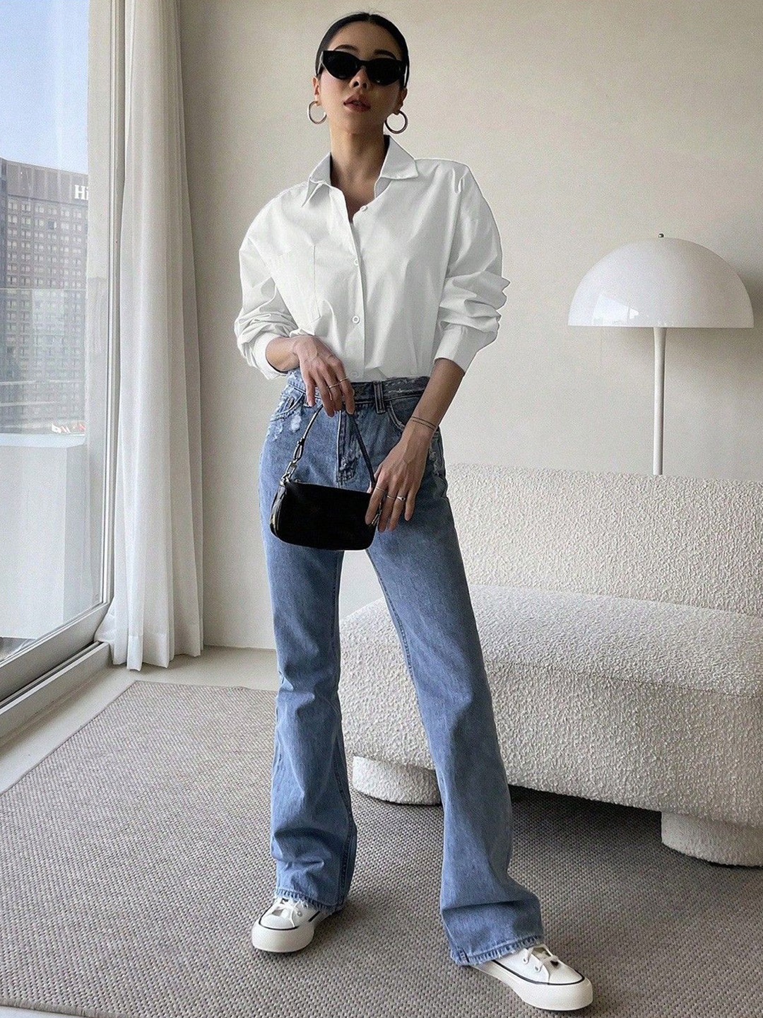 

WHY SO FAB Women Comfort Relaxed Fit Spread Collar Solid Cotton Casual Shirt, White