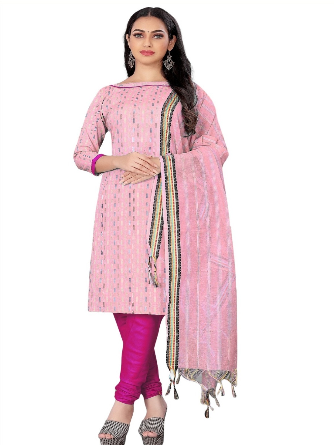 

Aika Geometric Printed Pure Cotton Unstitched Dress Material, Pink
