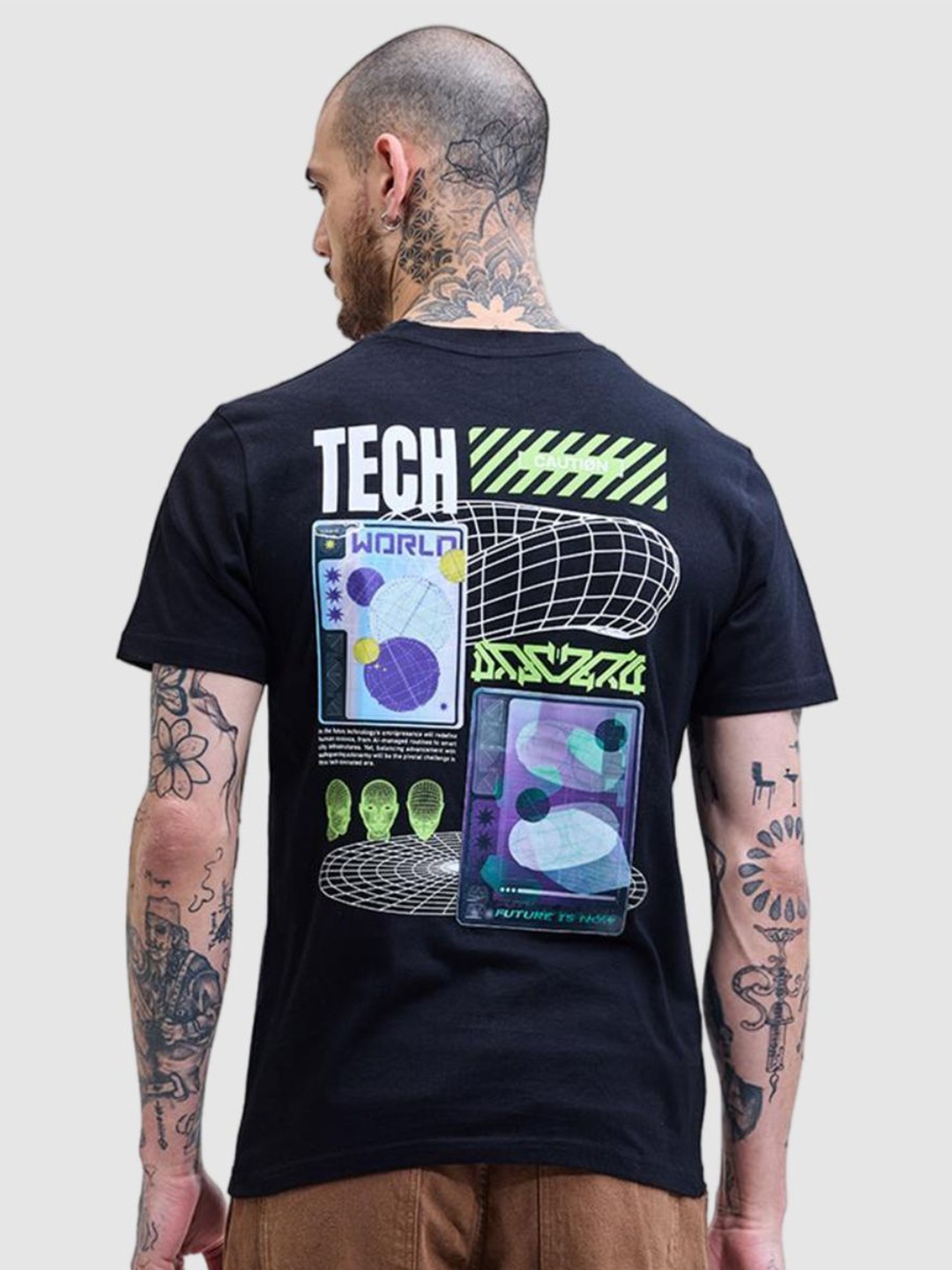 

Snitch Men Graphic Printed Slim Fit Cotton T-shirt, Black