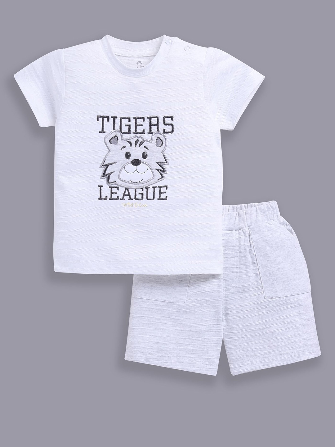 

BABY GO Boys Embroidered Round Neck Pure Cotton T-Shirt With Shorts, White