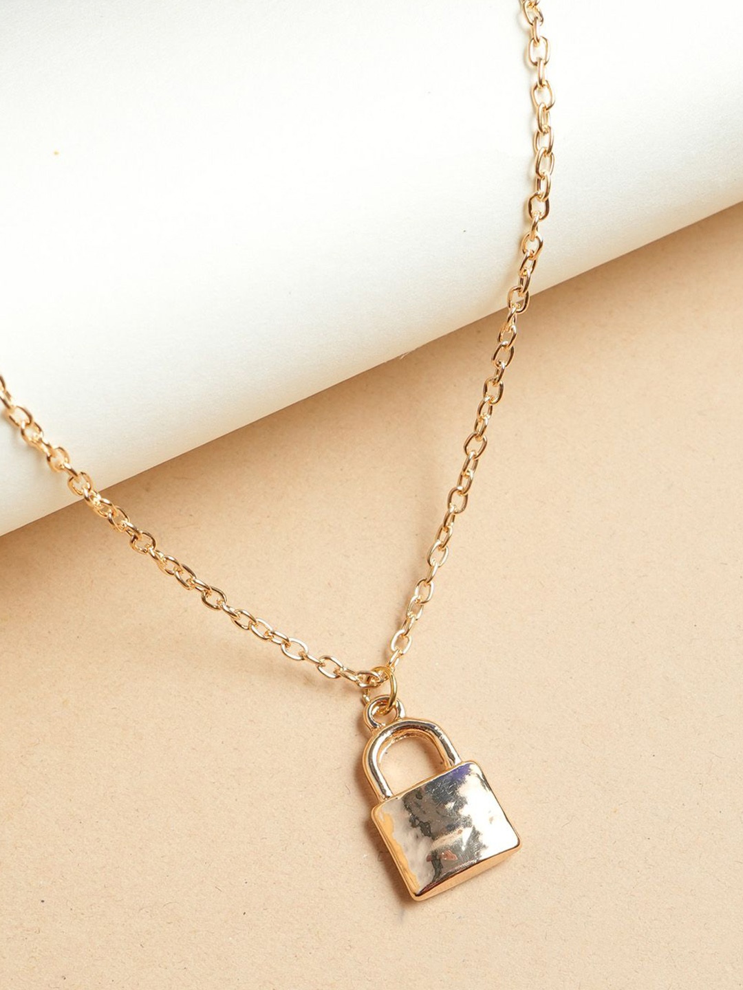 

VIRAASI Gold Plated Lock Shaped Pendant With Chain